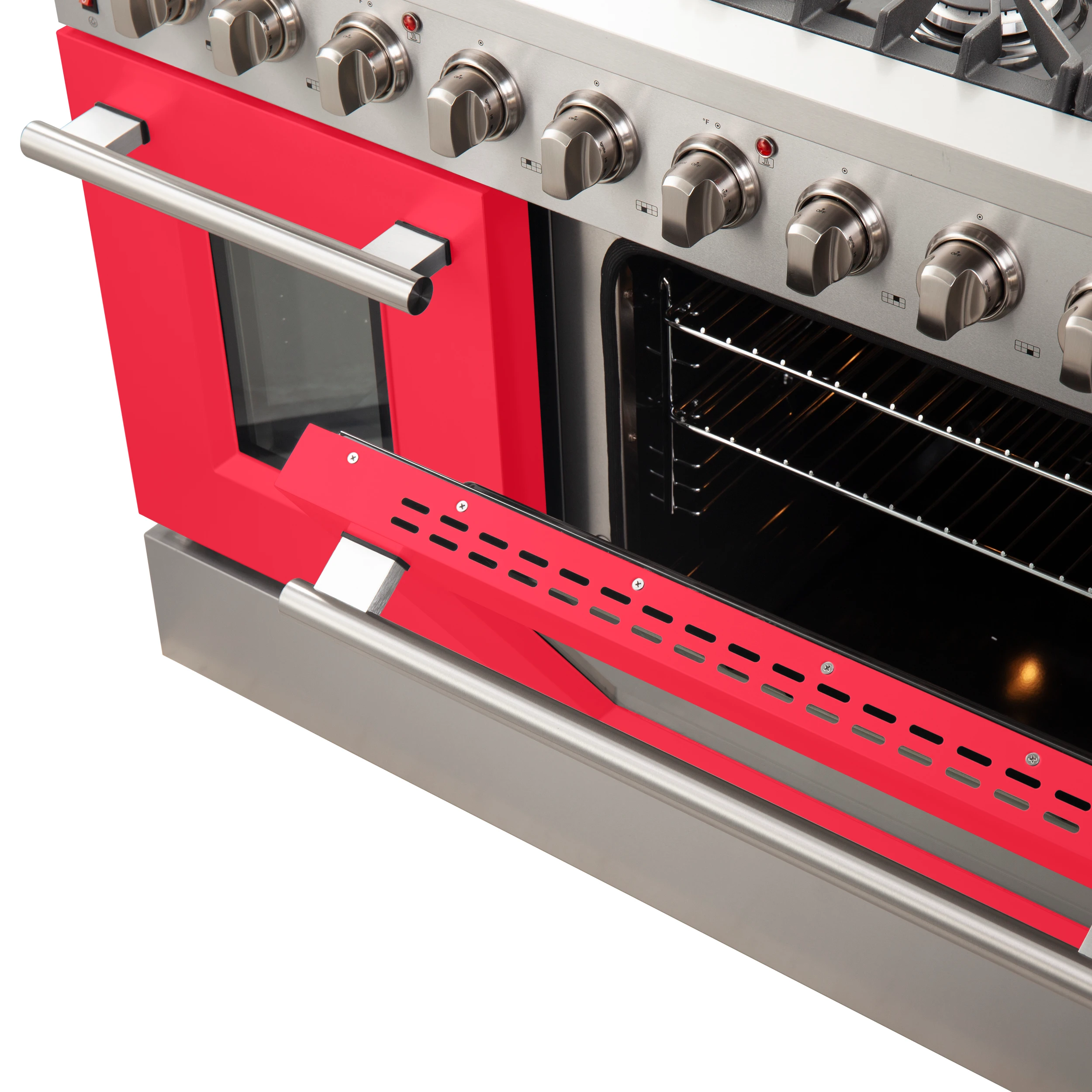 Galiano 48-Inch Freestanding Gas Range, , 8 Burners, 107,000 BTU, Griddle, Double Ovens, Energy Efficient, Doors FFSGS624448RED