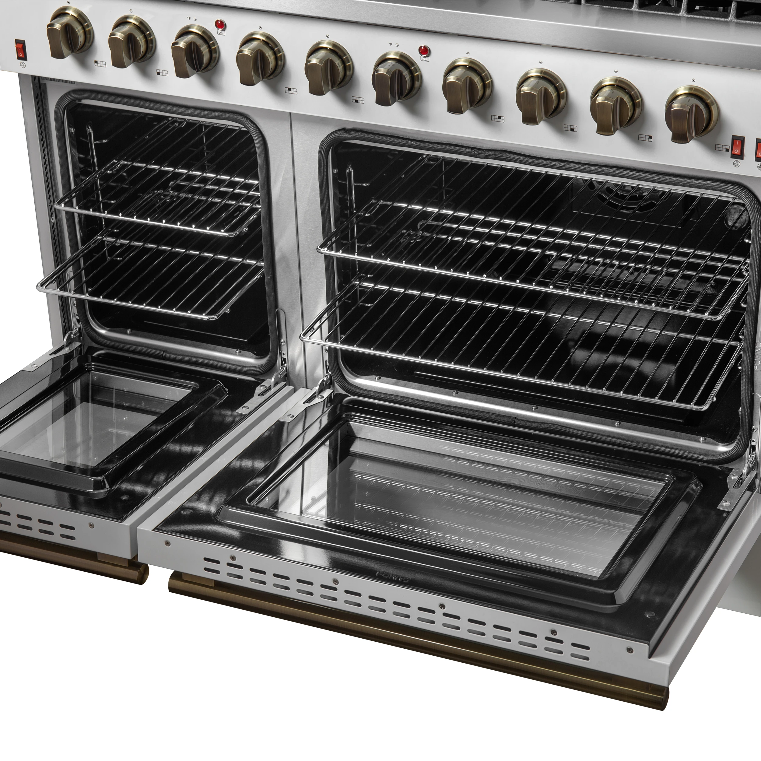 Galiano 48-inch Gas Range & Antique Brass Design, 8 Burners, 107,000 BTU, Griddle, 6.58 cu.ft. Double Ovens FFSGS624448WHT