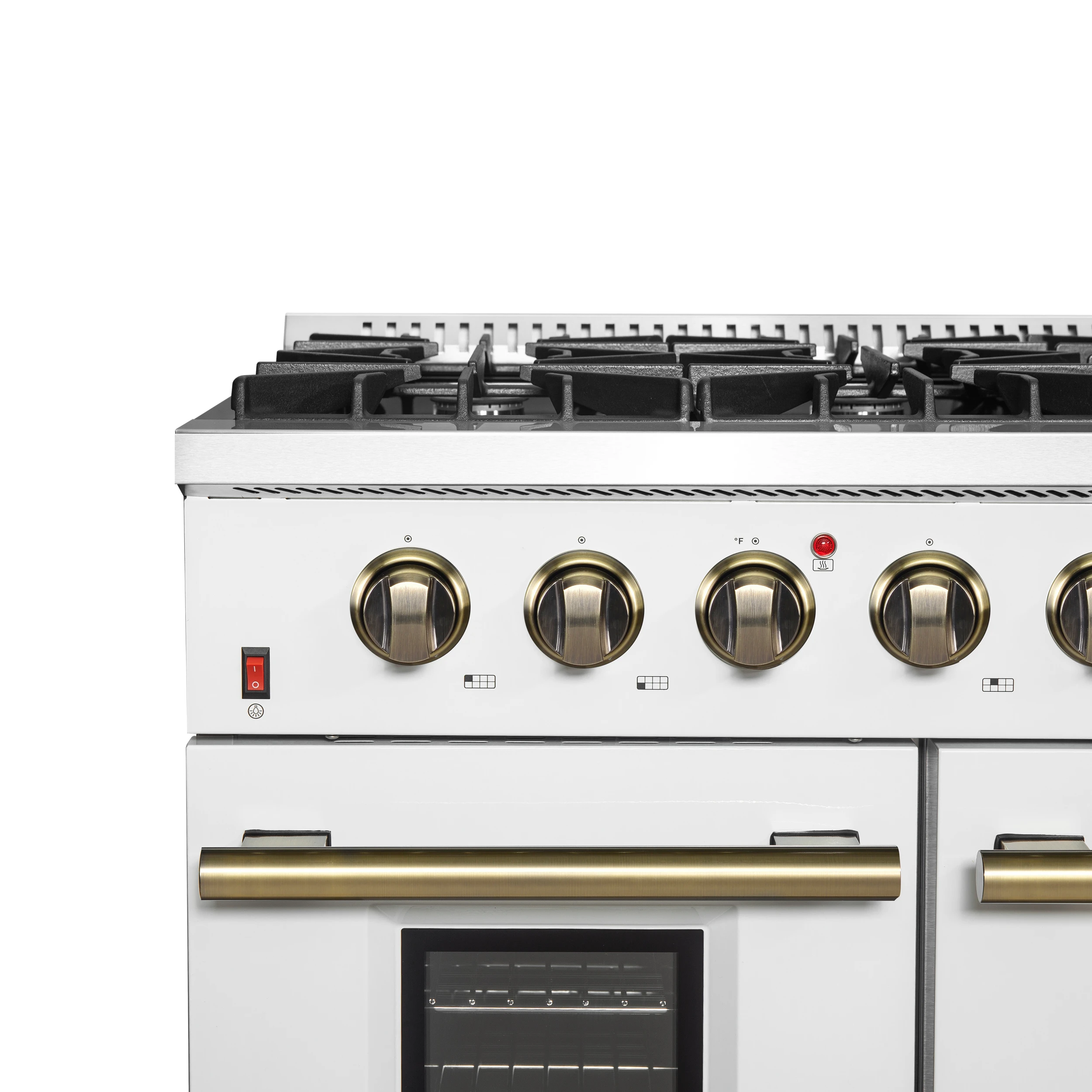 Galiano 48-inch Gas Range & Antique Brass Design, 8 Burners, 107,000 BTU, Griddle, 6.58 cu.ft. Double Ovens FFSGS624448WHT