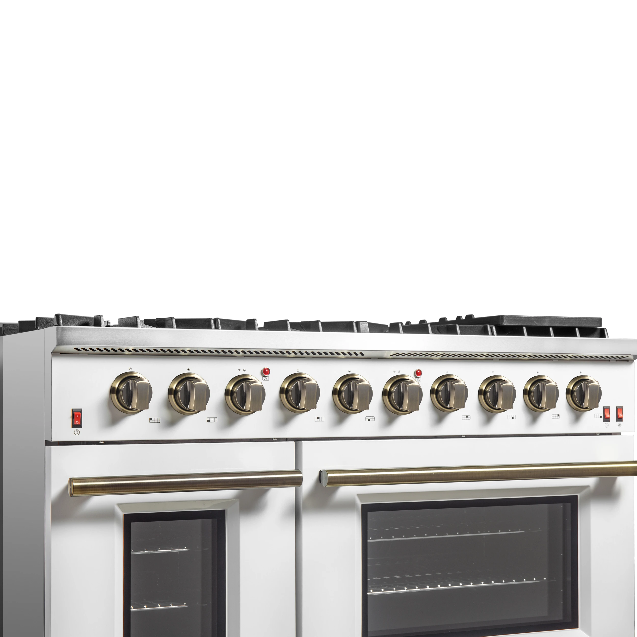 Galiano 48-inch Gas Range & Antique Brass Design, 8 Burners, 107,000 BTU, Griddle, 6.58 cu.ft. Double Ovens FFSGS624448WHT