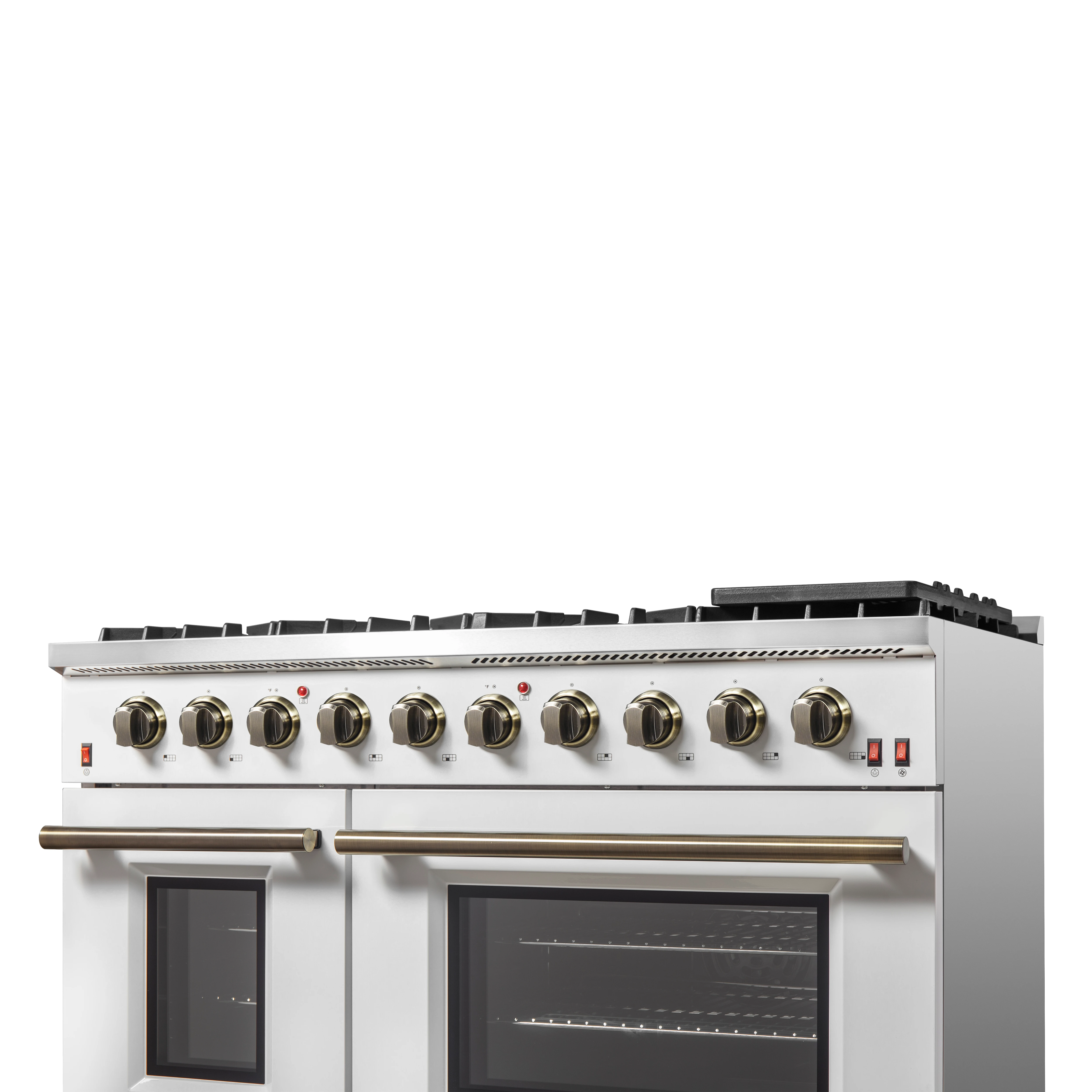 Galiano 48-inch Gas Range & Antique Brass Design, 8 Burners, 107,000 BTU, Griddle, 6.58 cu.ft. Double Ovens FFSGS624448WHT