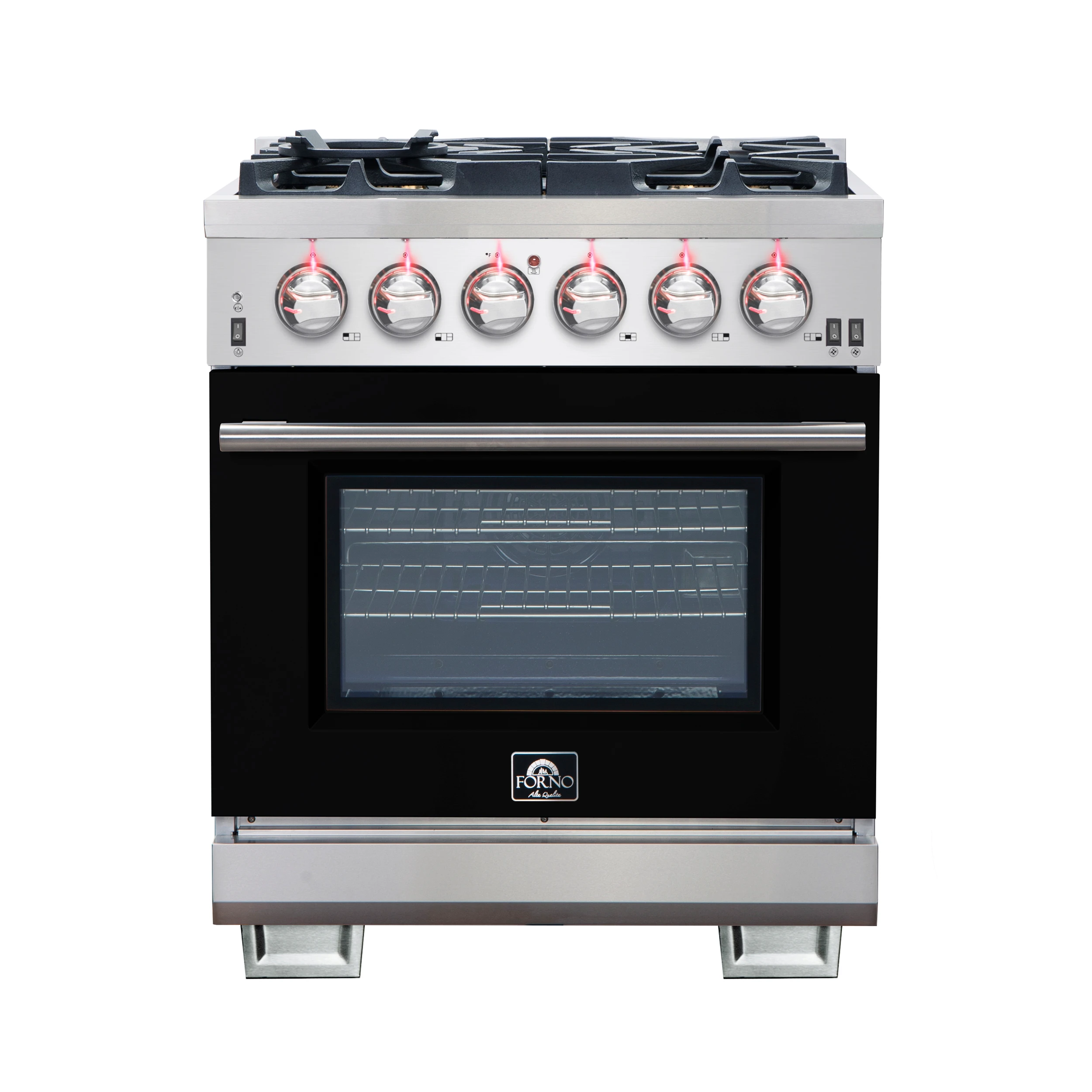 Capriasca 30-Inch Freestanding Gas Range, 4 Burners, True Convection Oven, Door FFSGS626030BLK