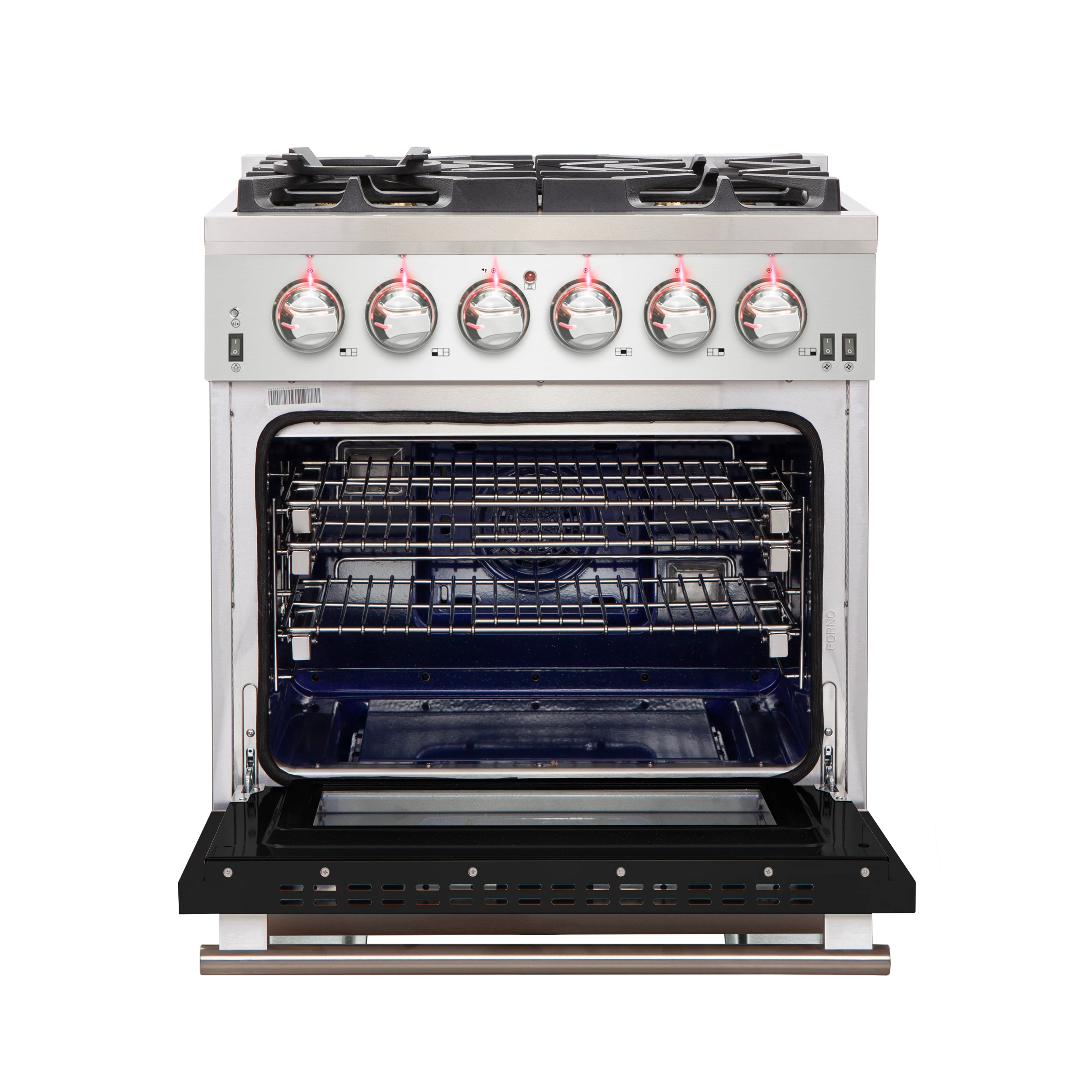 Capriasca 30-Inch Freestanding Gas Range, 4 Burners, True Convection Oven, Door FFSGS626030BLK