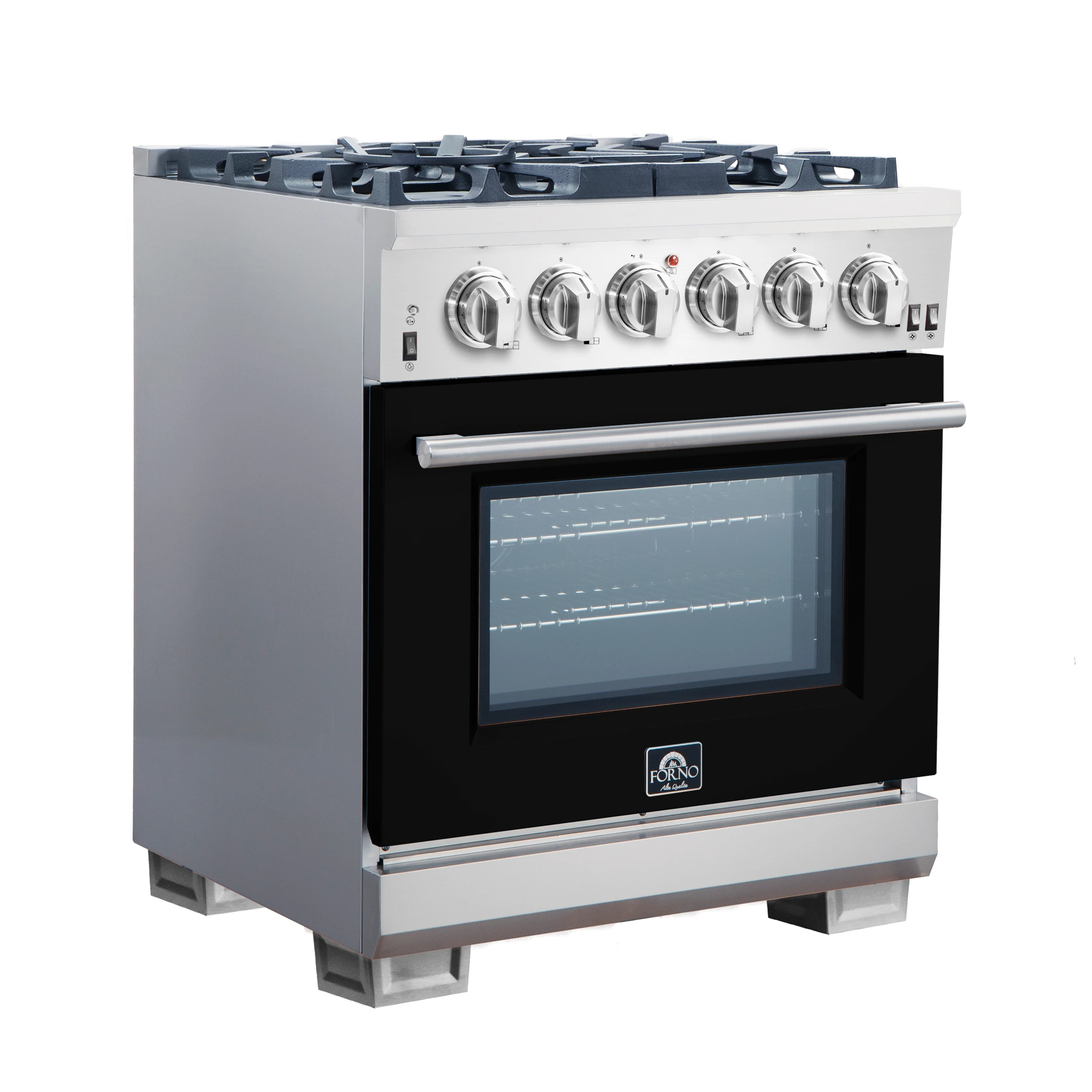 Capriasca 30-Inch Freestanding Gas Range, 4 Burners, True Convection Oven, Door FFSGS626030BLK