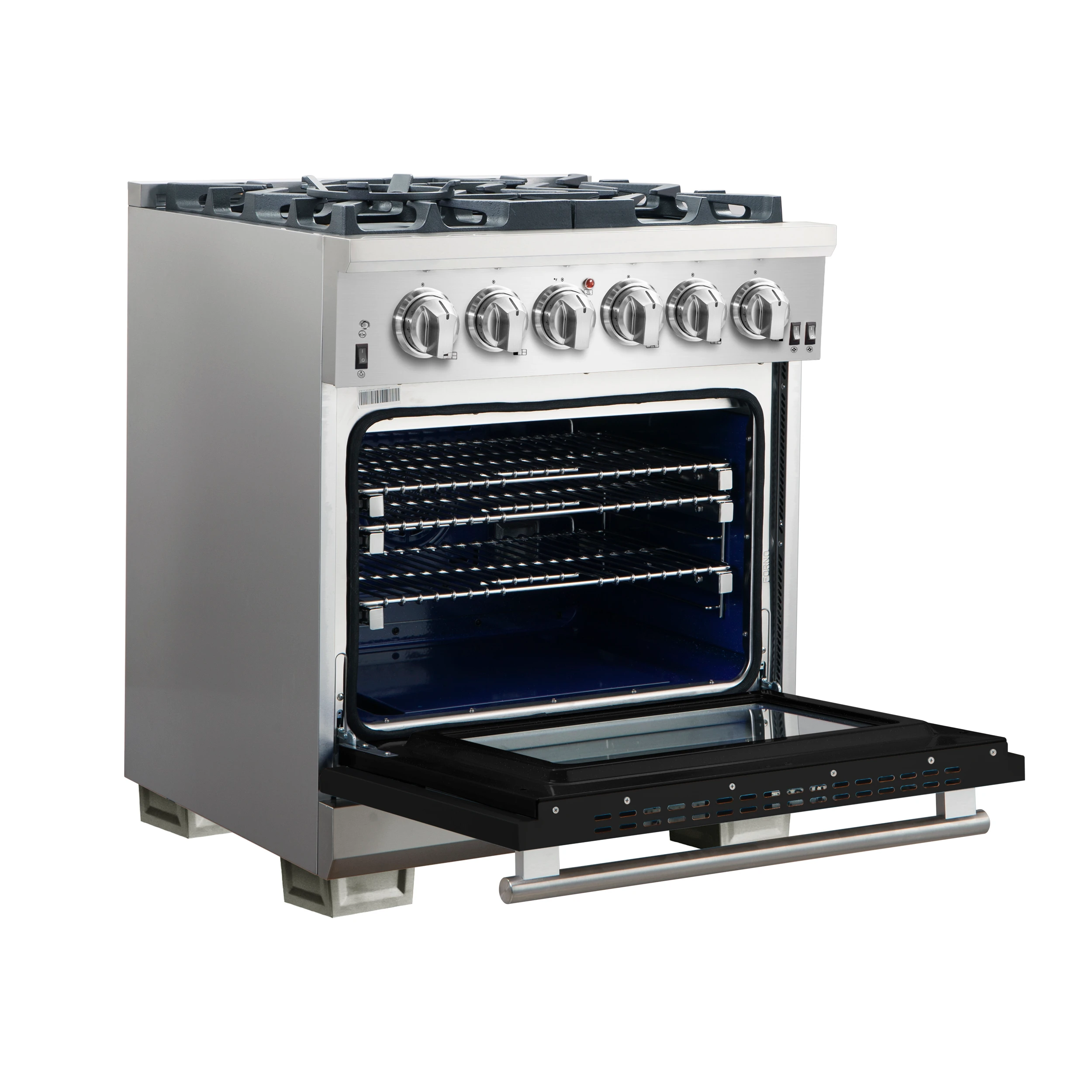 Capriasca 30-Inch Freestanding Gas Range, 4 Burners, True Convection Oven, Door FFSGS626030BLK