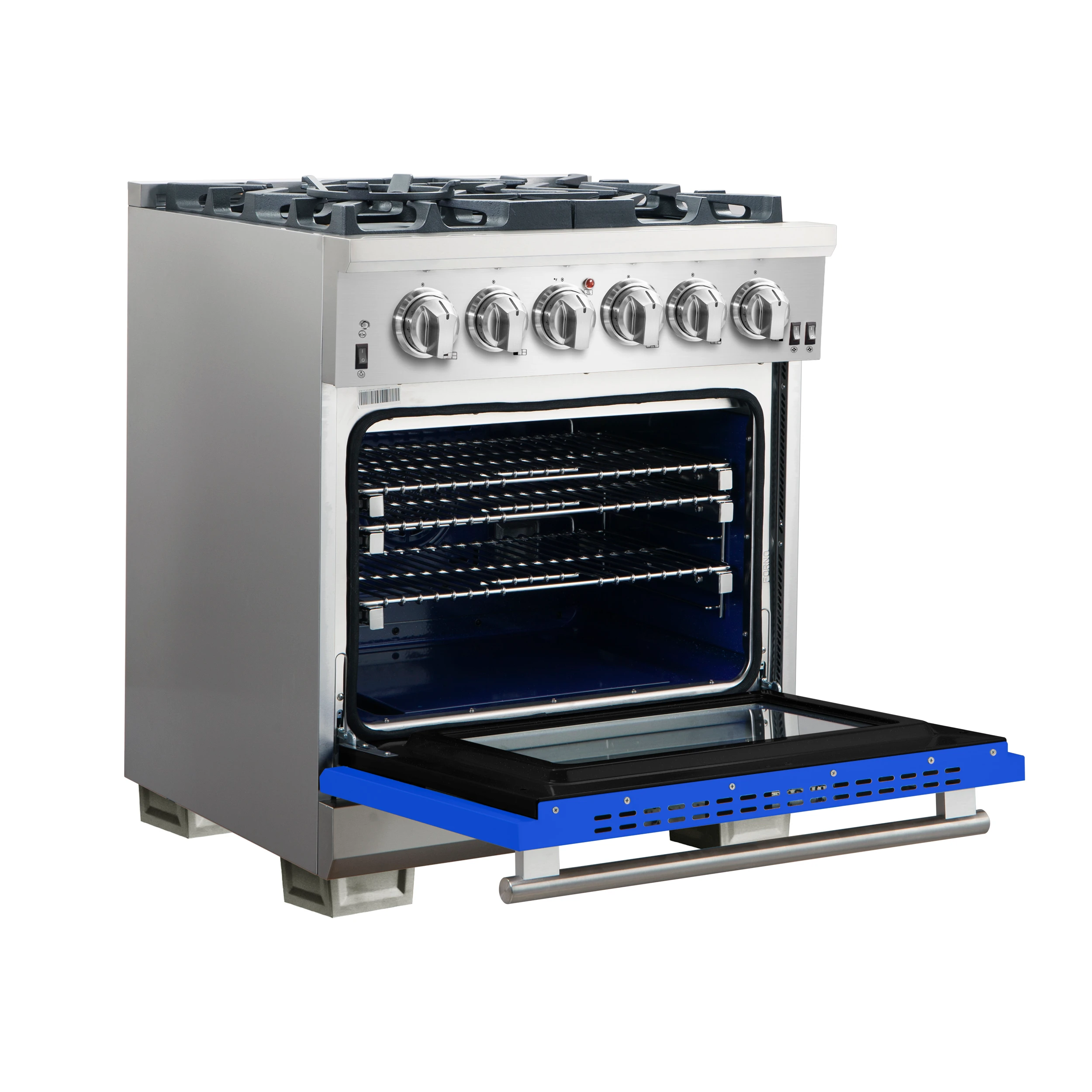 Capriasca 30-Inch Freestanding Gas Range, 4 Burners, True Convection Oven, Door FFSGS626030BLU