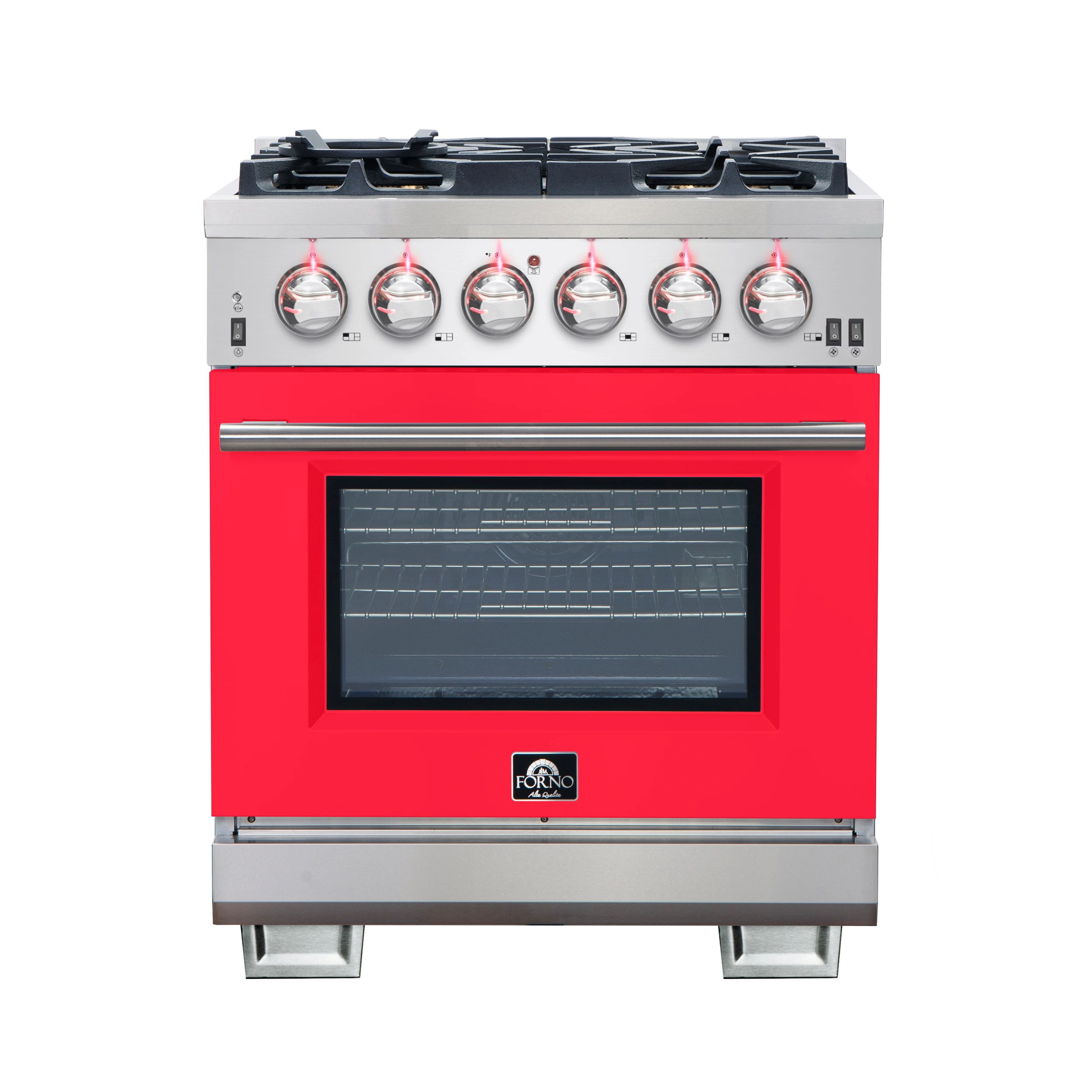 Capriasca 30-Inch Freestanding Gas Range, 4 Burners, True Convection Oven, Door FFSGS626030RED