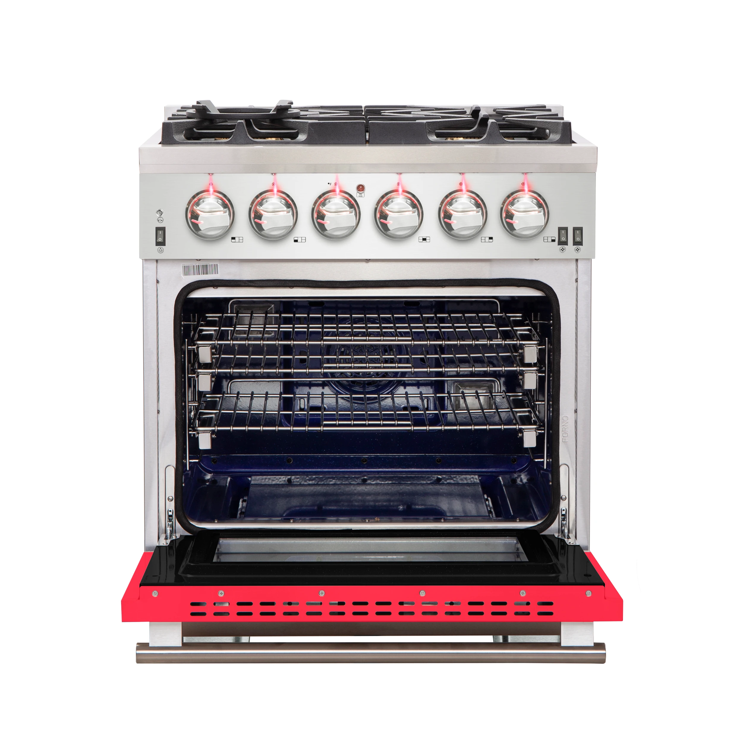 Capriasca 30-Inch Freestanding Gas Range, 4 Burners, True Convection Oven, Door FFSGS626030RED