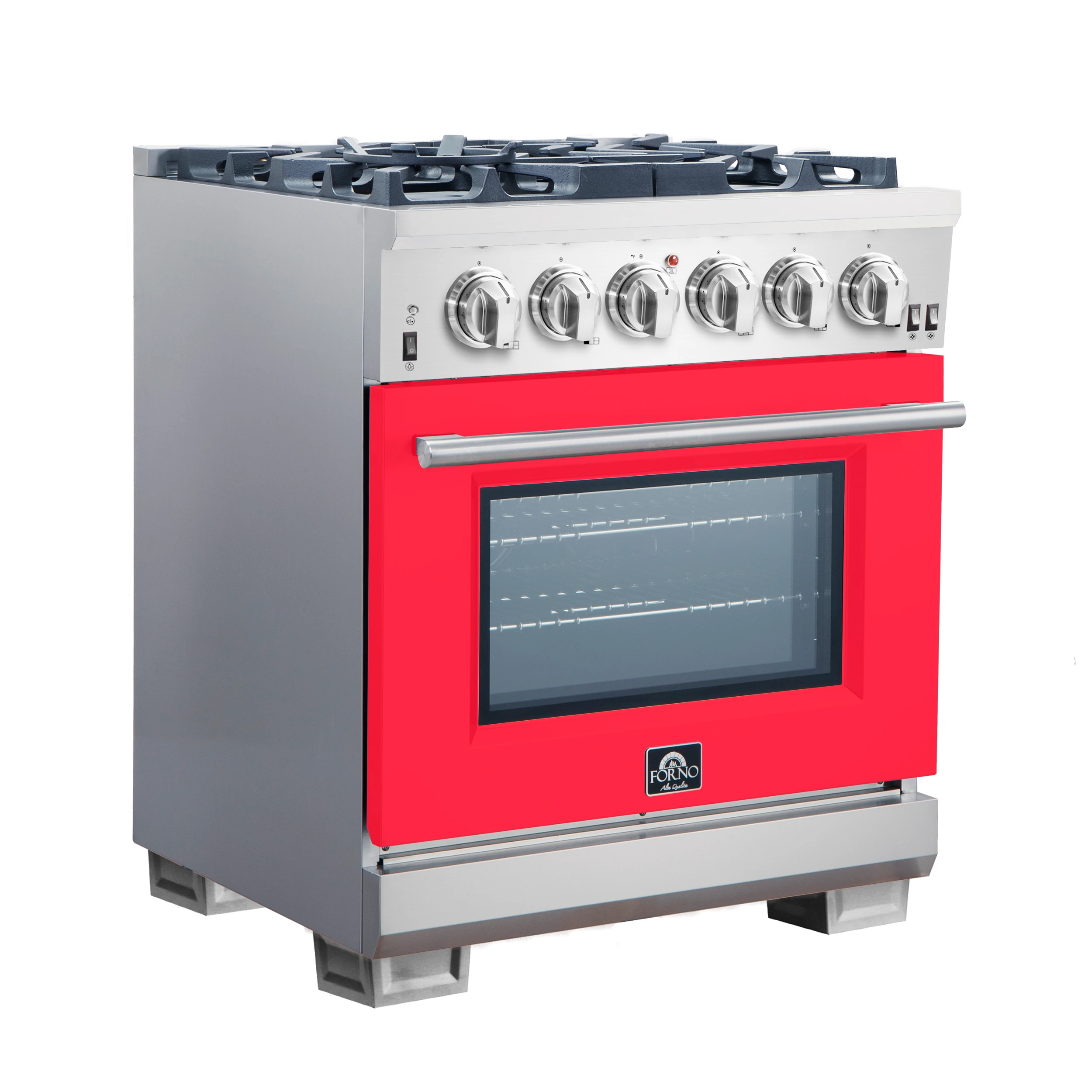 Capriasca 30-Inch Freestanding Gas Range, 4 Burners, True Convection Oven, Door FFSGS626030RED