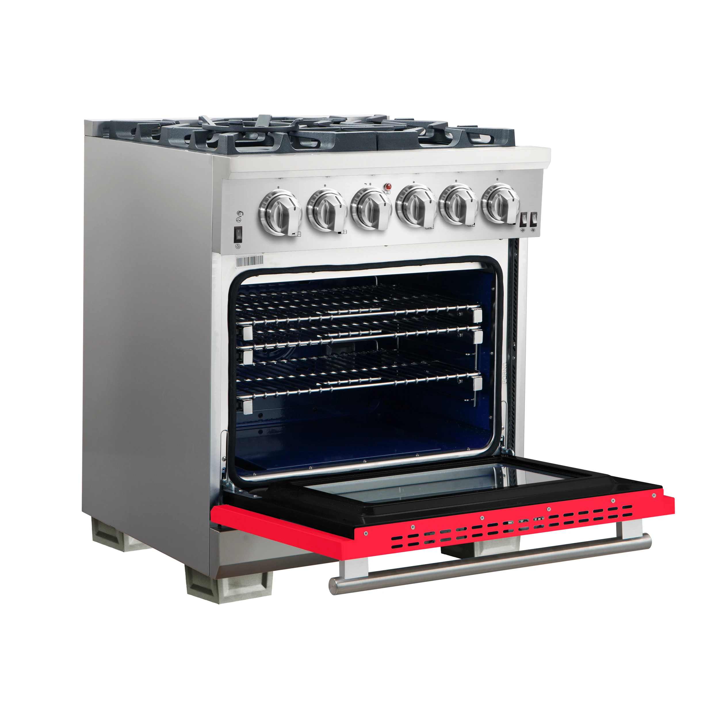 Capriasca 30-Inch Freestanding Gas Range, 4 Burners, True Convection Oven, Door FFSGS626030RED