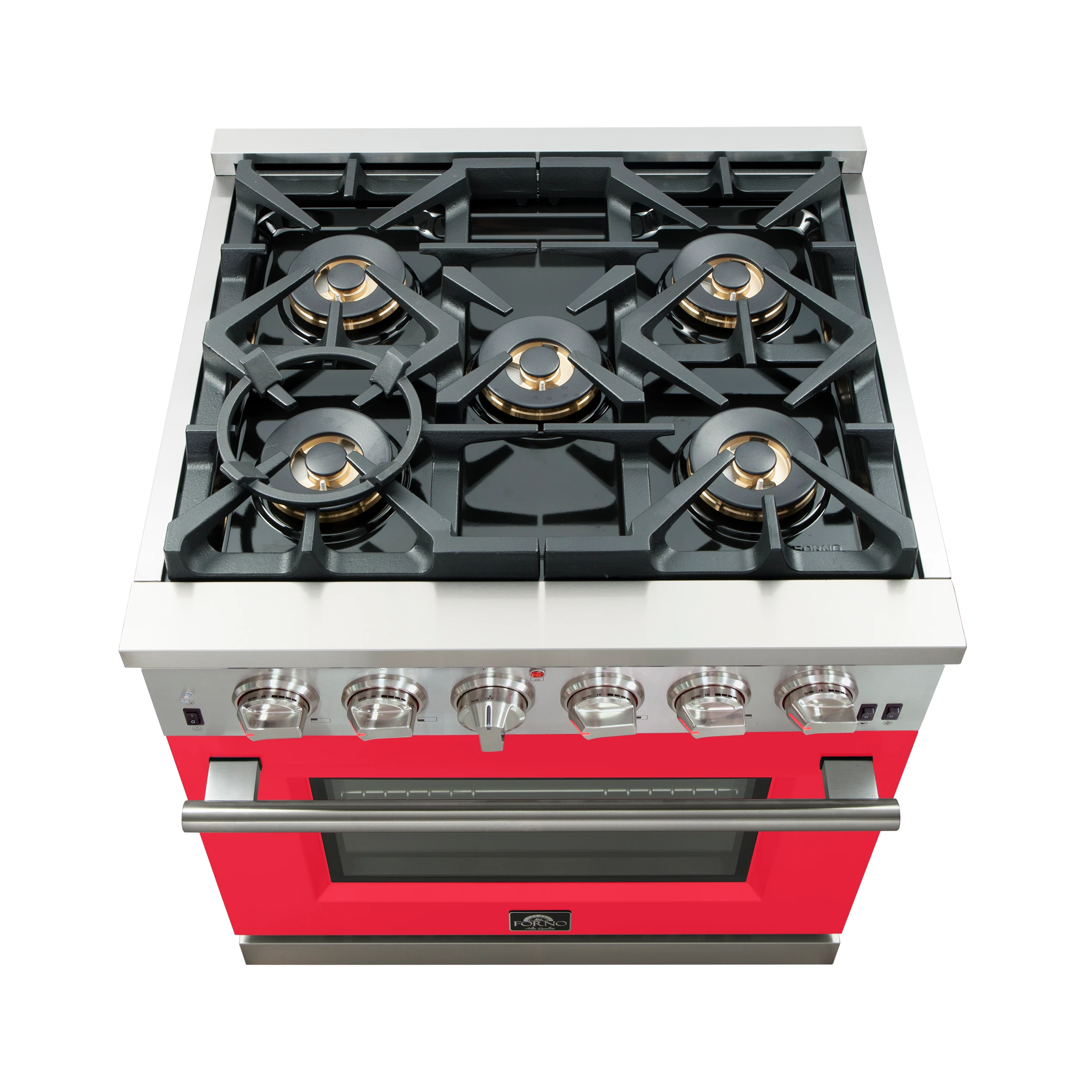 Capriasca 30-Inch Freestanding Gas Range, 4 Burners, True Convection Oven, Door FFSGS626030RED