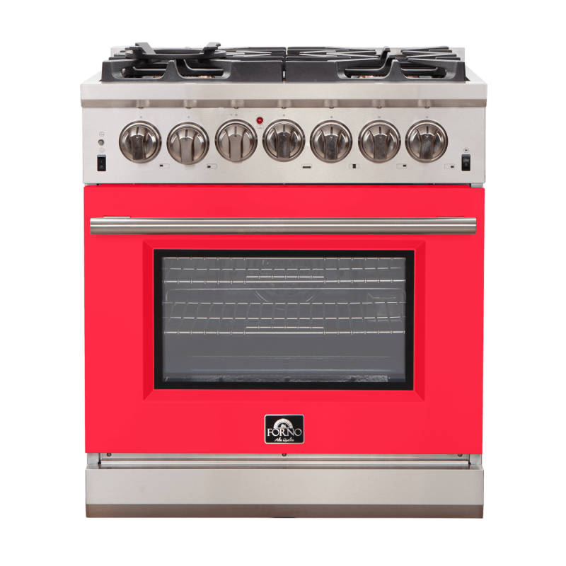 Forno Capriasca 30-inch Gas Range , 5 Brass Burners 100,000 BTU, 4.32 cu.ft. Oven Red FFSGS626030RED Picture 1