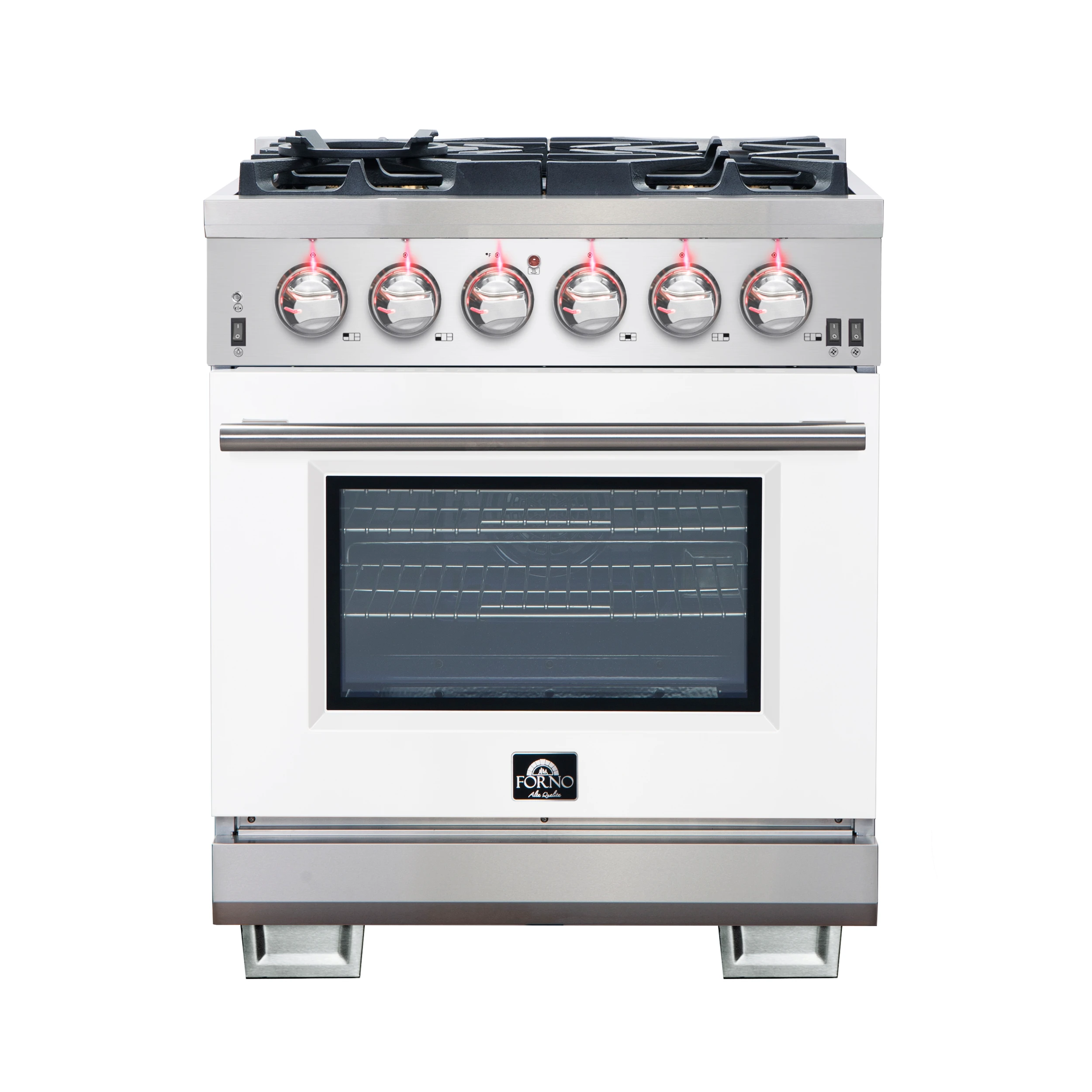 Capriasca 30-Inch Freestanding Gas Range, 4 Burners, True Convection Oven, Door FFSGS626030WHT