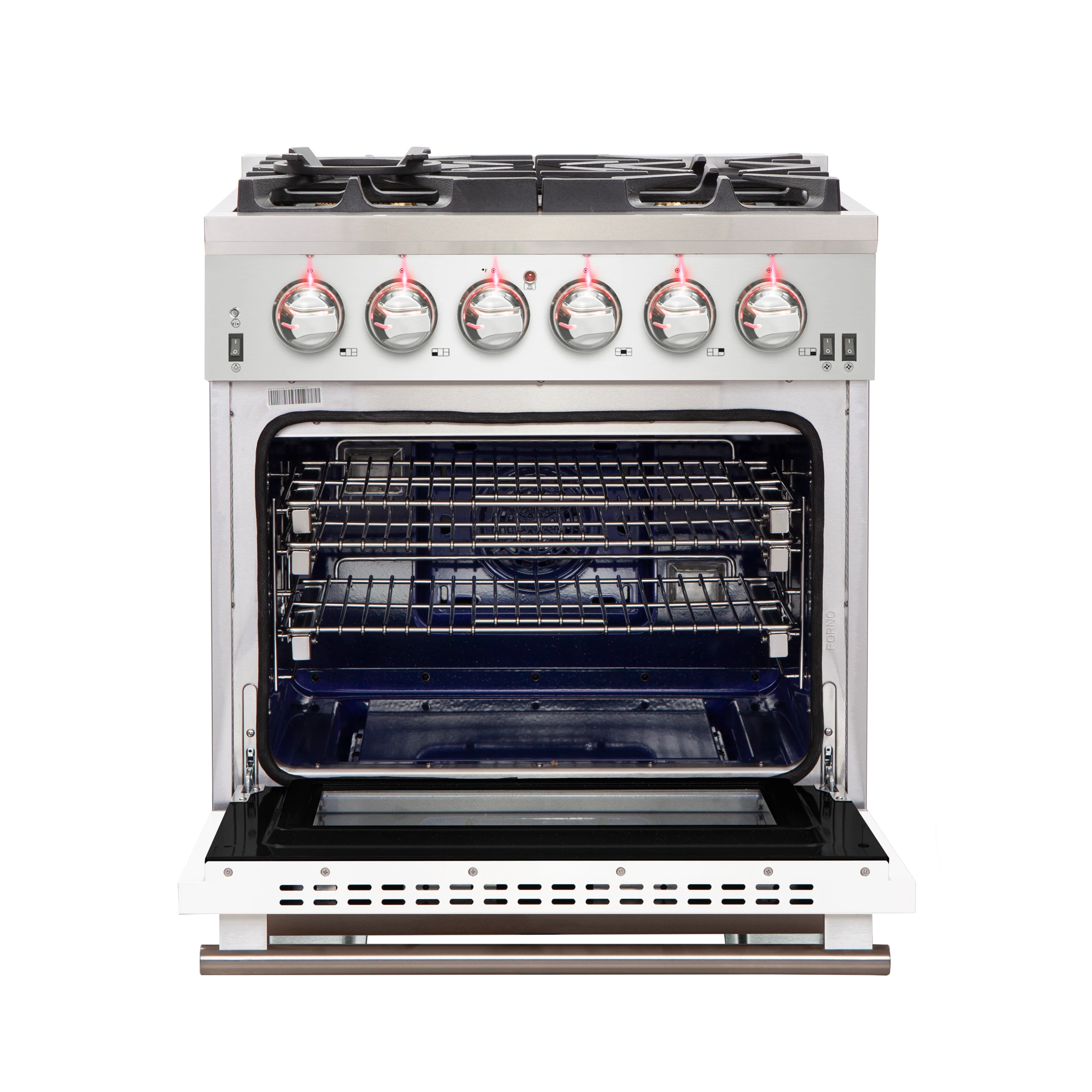 Capriasca 30-Inch Freestanding Gas Range, 4 Burners, True Convection Oven, Door FFSGS626030WHT