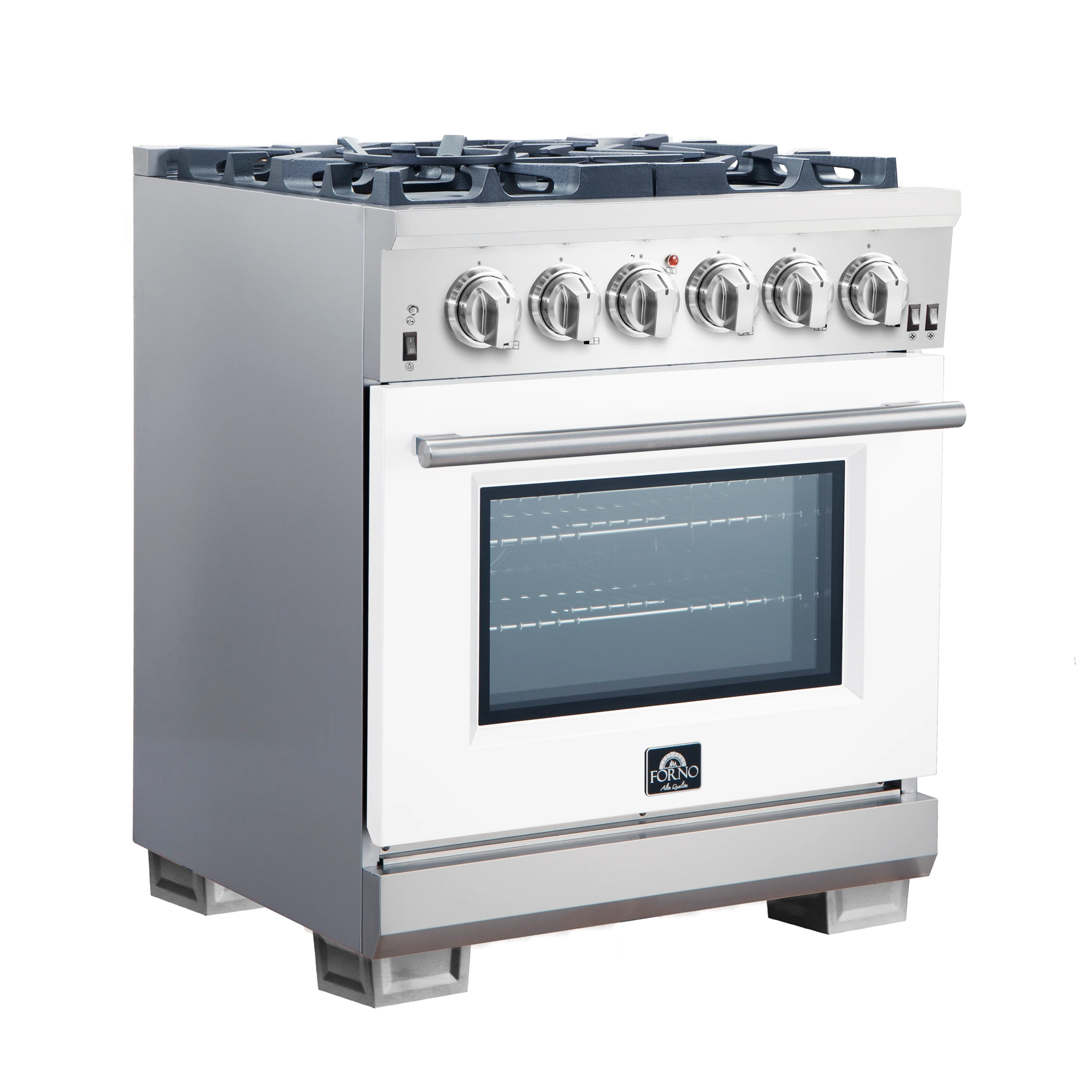 Capriasca 30-Inch Freestanding Gas Range, 4 Burners, True Convection Oven, Door FFSGS626030WHT
