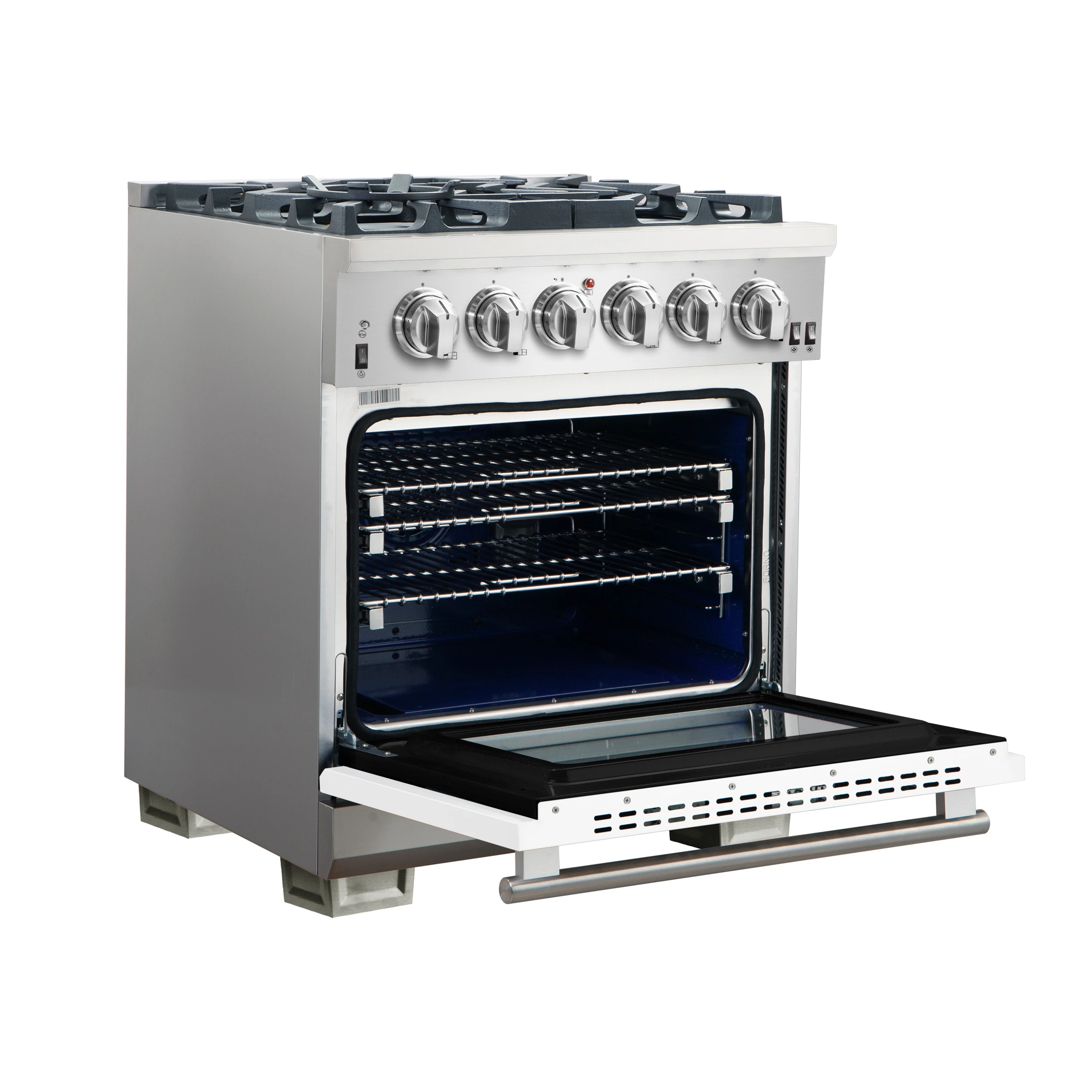 Capriasca 30-Inch Freestanding Gas Range, 4 Burners, True Convection Oven, Door FFSGS626030WHT