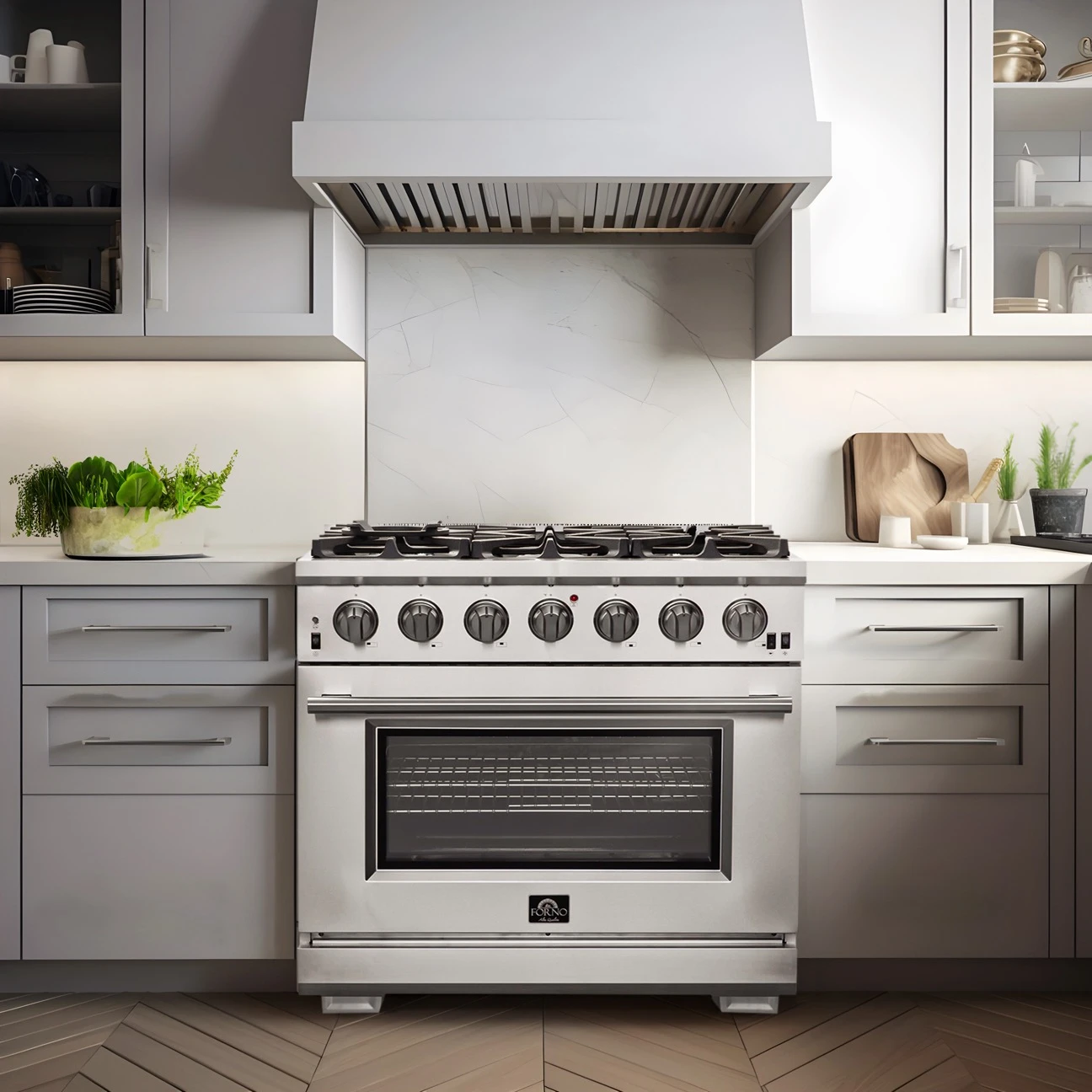 Capriasca 36-Inch Gas Range, , 6 Brass Burners, 120,000 BTU, Convection Oven, Energy Efficient FFSGS626036