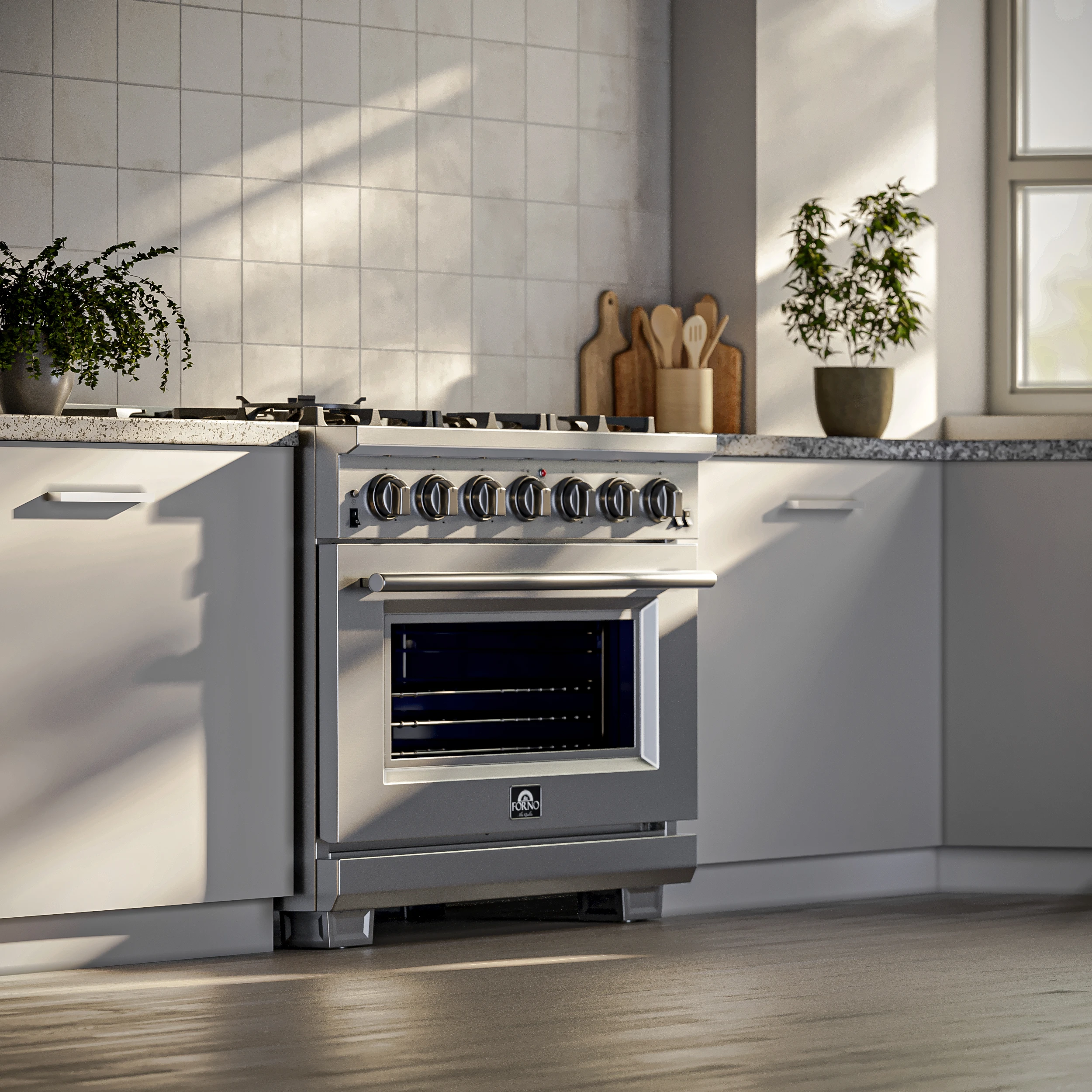 Capriasca 36-Inch Gas Range, , 6 Brass Burners, 120,000 BTU, Convection Oven, Energy Efficient FFSGS626036