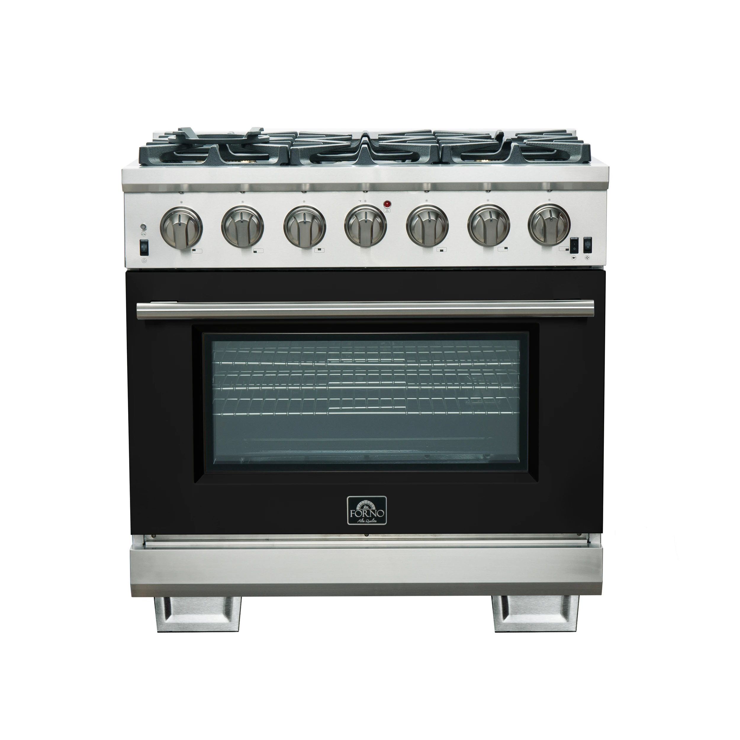 Capriasca 36-Inch Gas Range, , 6 Brass Burners, 120,000 BTU, Convection Oven, Energy Efficient, door FFSGS626036BLK