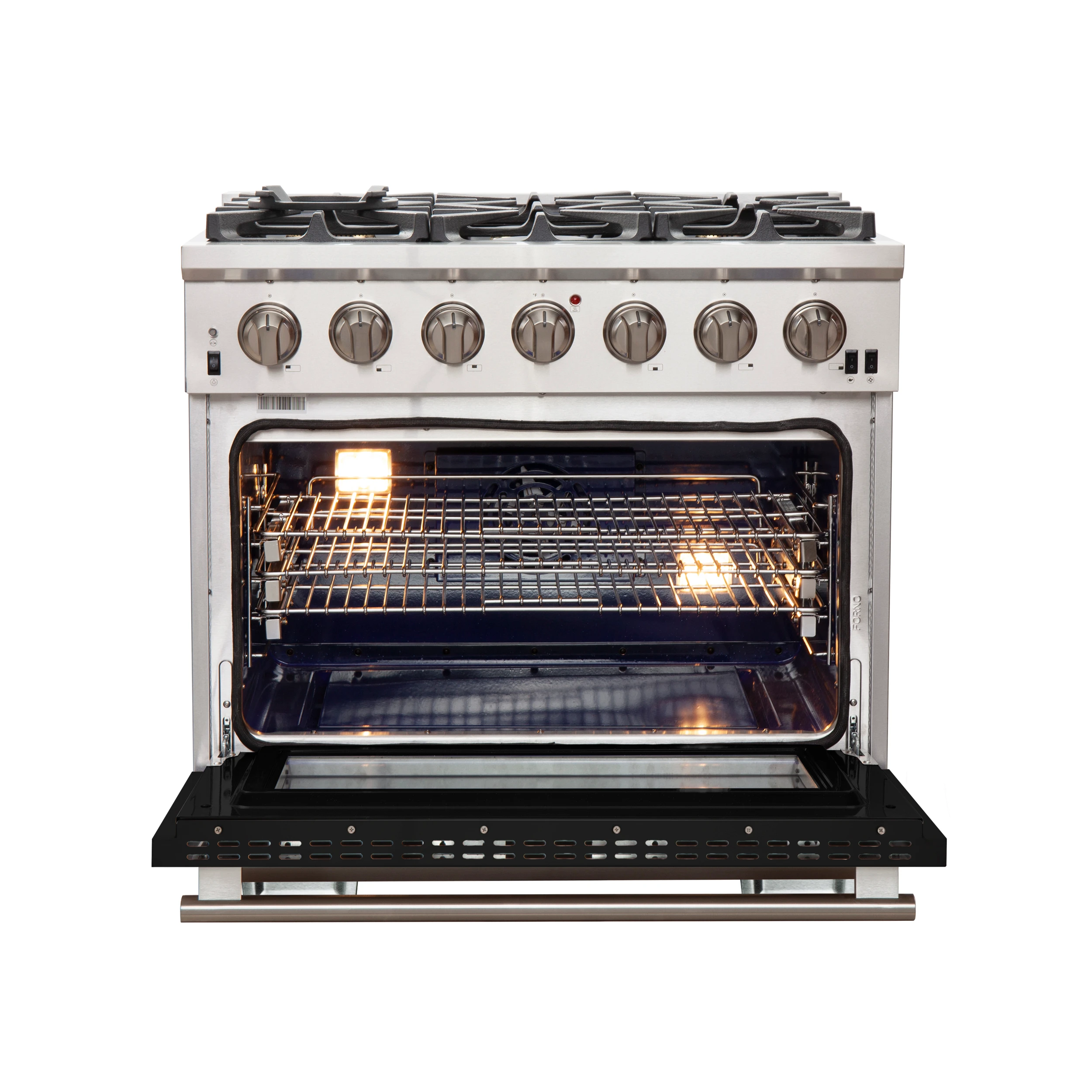 Capriasca 36-Inch Gas Range, , 6 Brass Burners, 120,000 BTU, Convection Oven, Energy Efficient, door FFSGS626036BLK