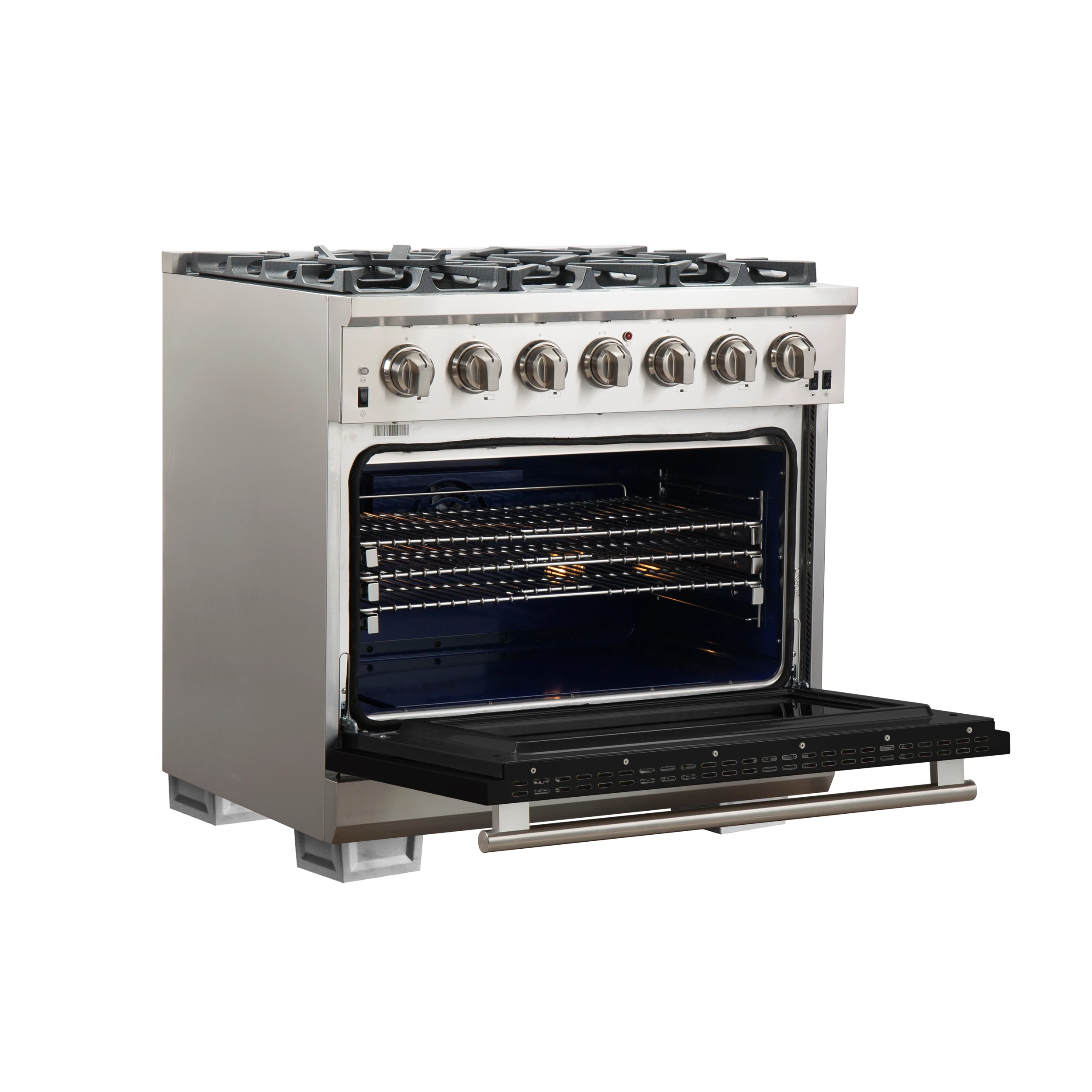 Capriasca 36-Inch Gas Range, , 6 Brass Burners, 120,000 BTU, Convection Oven, Energy Efficient, door FFSGS626036BLK