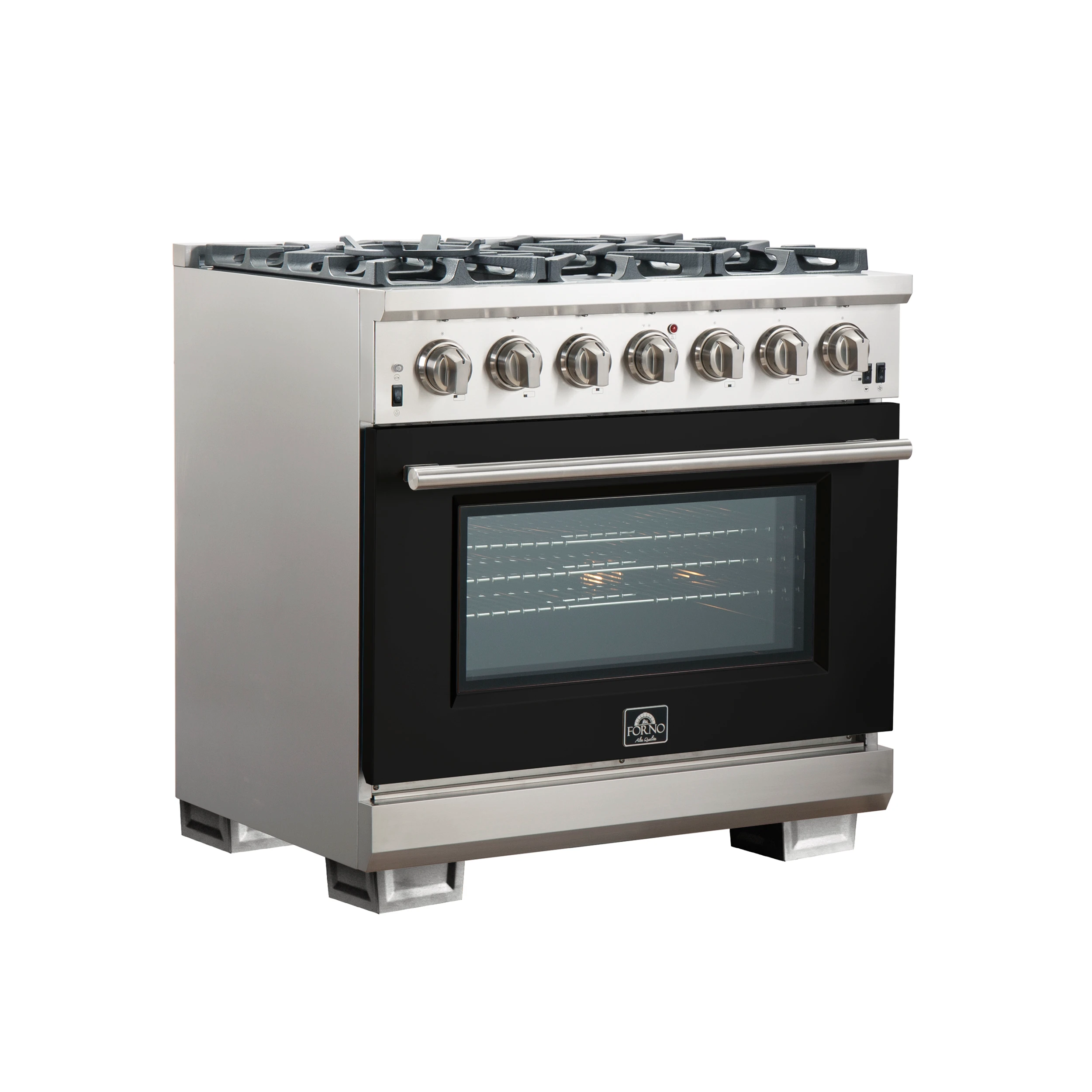 Capriasca 36-Inch Gas Range, , 6 Brass Burners, 120,000 BTU, Convection Oven, Energy Efficient, door FFSGS626036BLK
