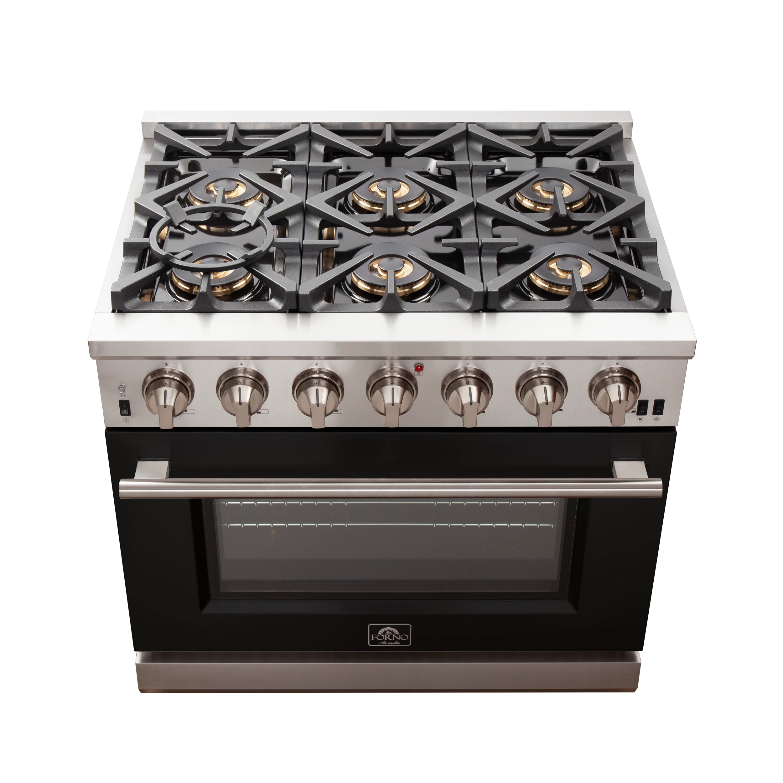 Capriasca 36-Inch Gas Range, , 6 Brass Burners, 120,000 BTU, Convection Oven, Energy Efficient, door FFSGS626036BLK