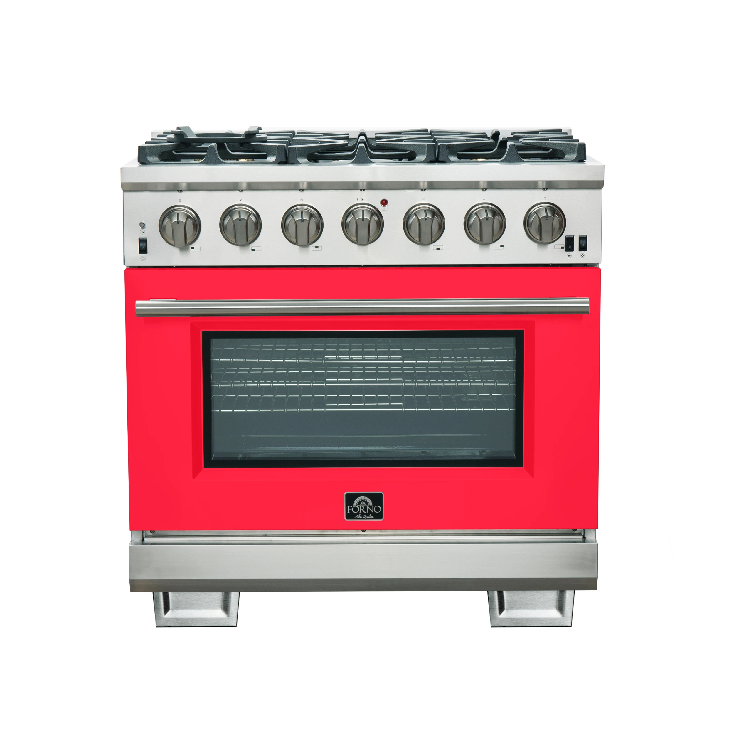 Capriasca 36-Inch Gas Range, , 6 Brass Burners, 120,000 BTU, Convection Oven, Energy Efficient, Door FFSGS626036RED