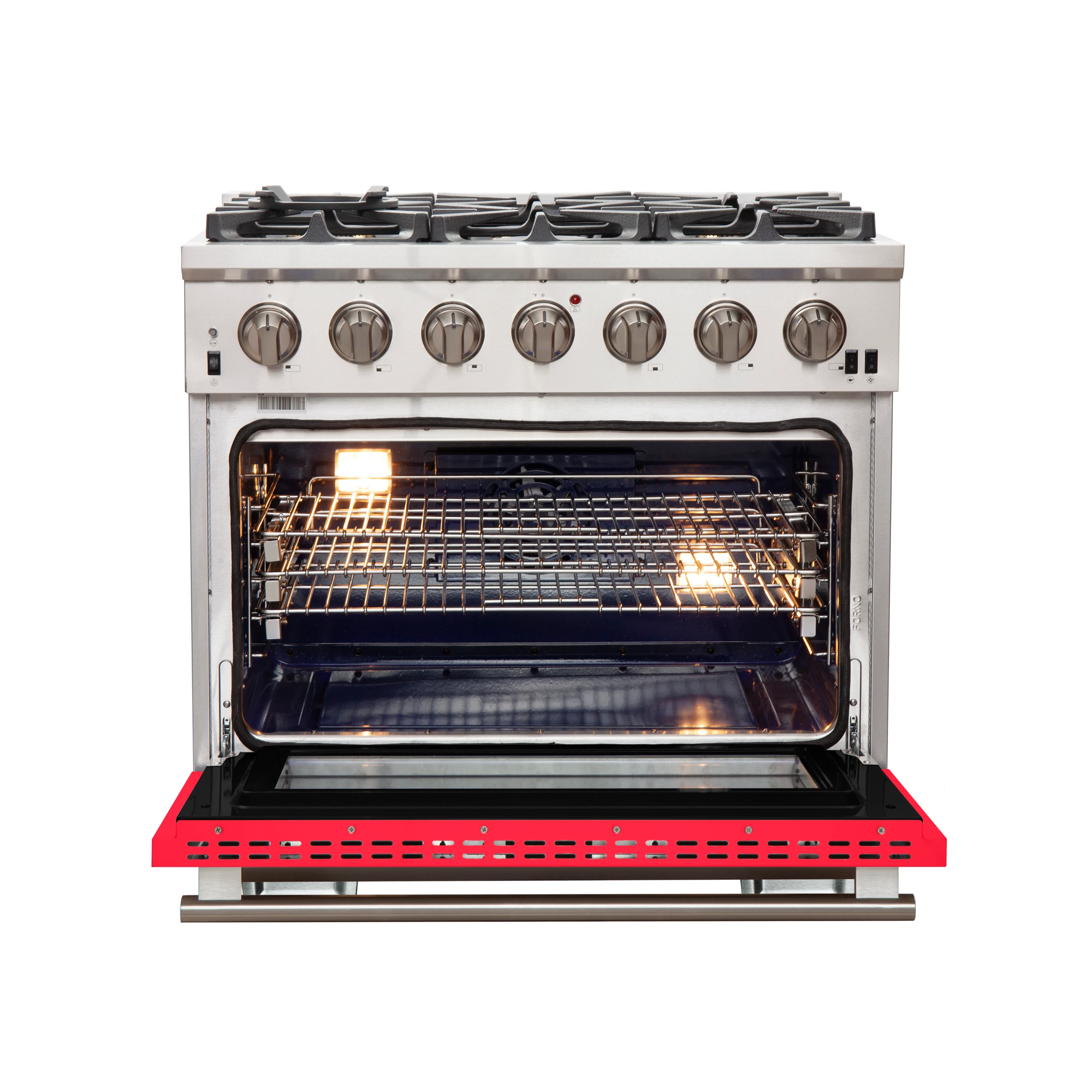 Capriasca 36-Inch Gas Range, , 6 Brass Burners, 120,000 BTU, Convection Oven, Energy Efficient, Door FFSGS626036RED