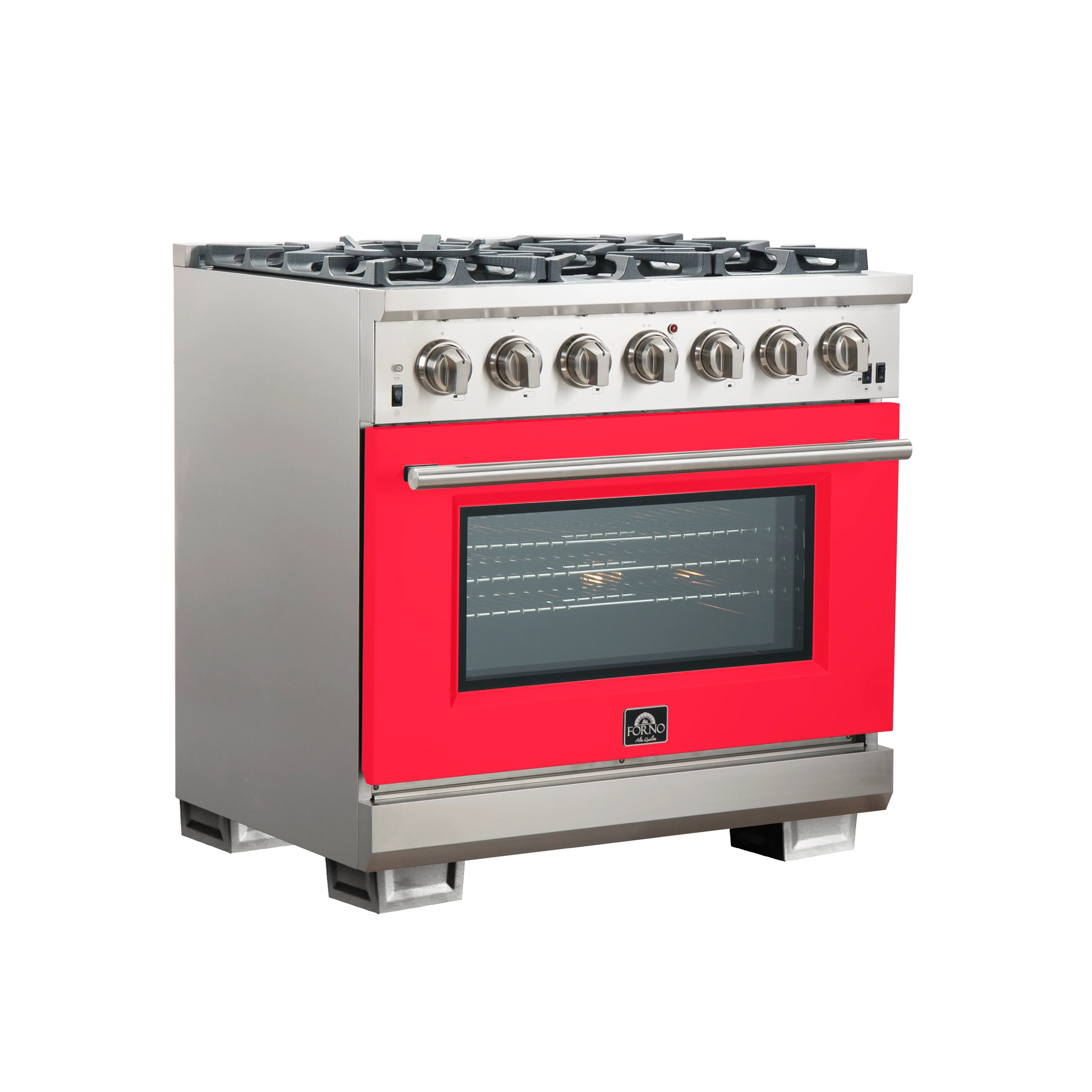 Capriasca 36-Inch Gas Range, , 6 Brass Burners, 120,000 BTU, Convection Oven, Energy Efficient, Door FFSGS626036RED