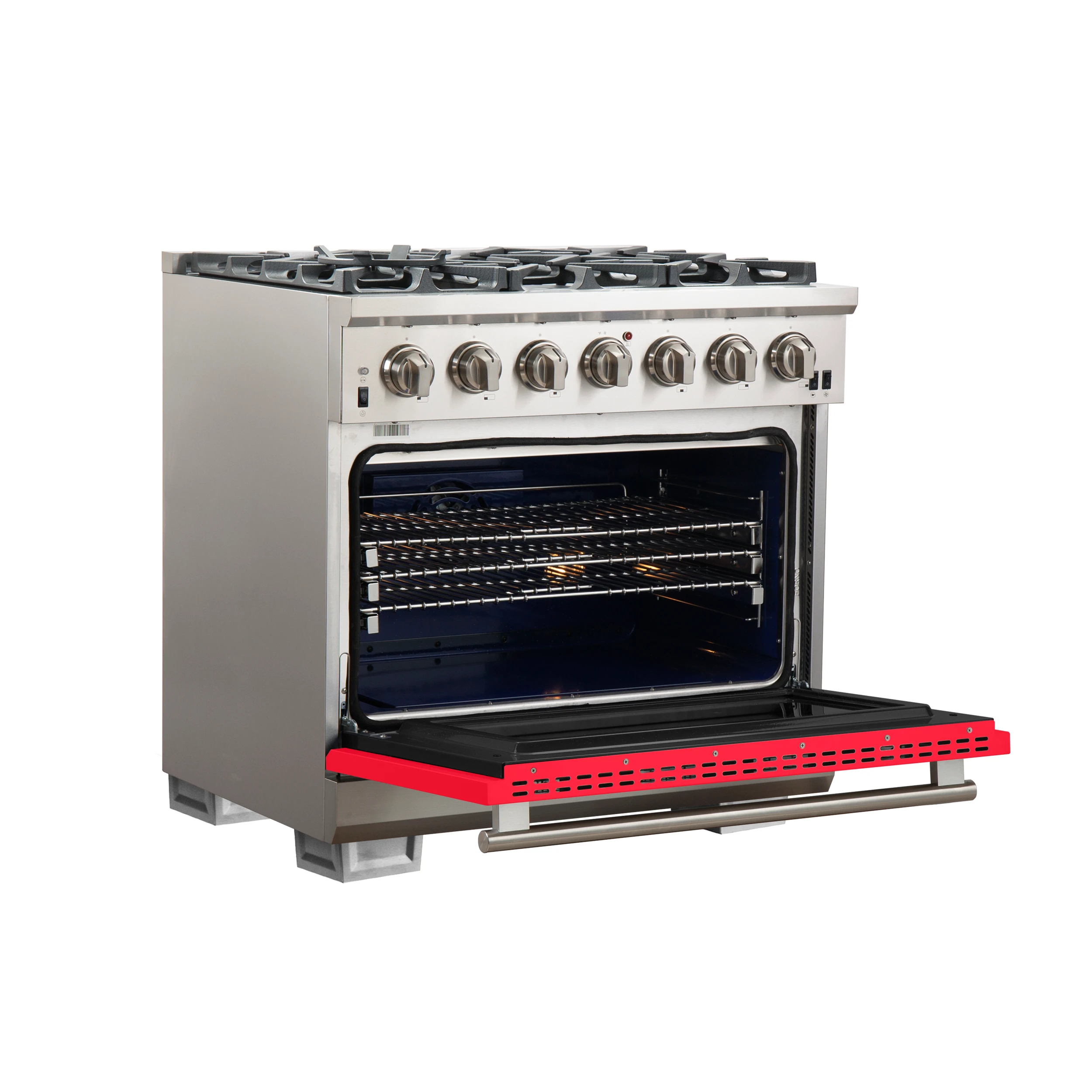 Capriasca 36-Inch Gas Range, , 6 Brass Burners, 120,000 BTU, Convection Oven, Energy Efficient, Door FFSGS626036RED