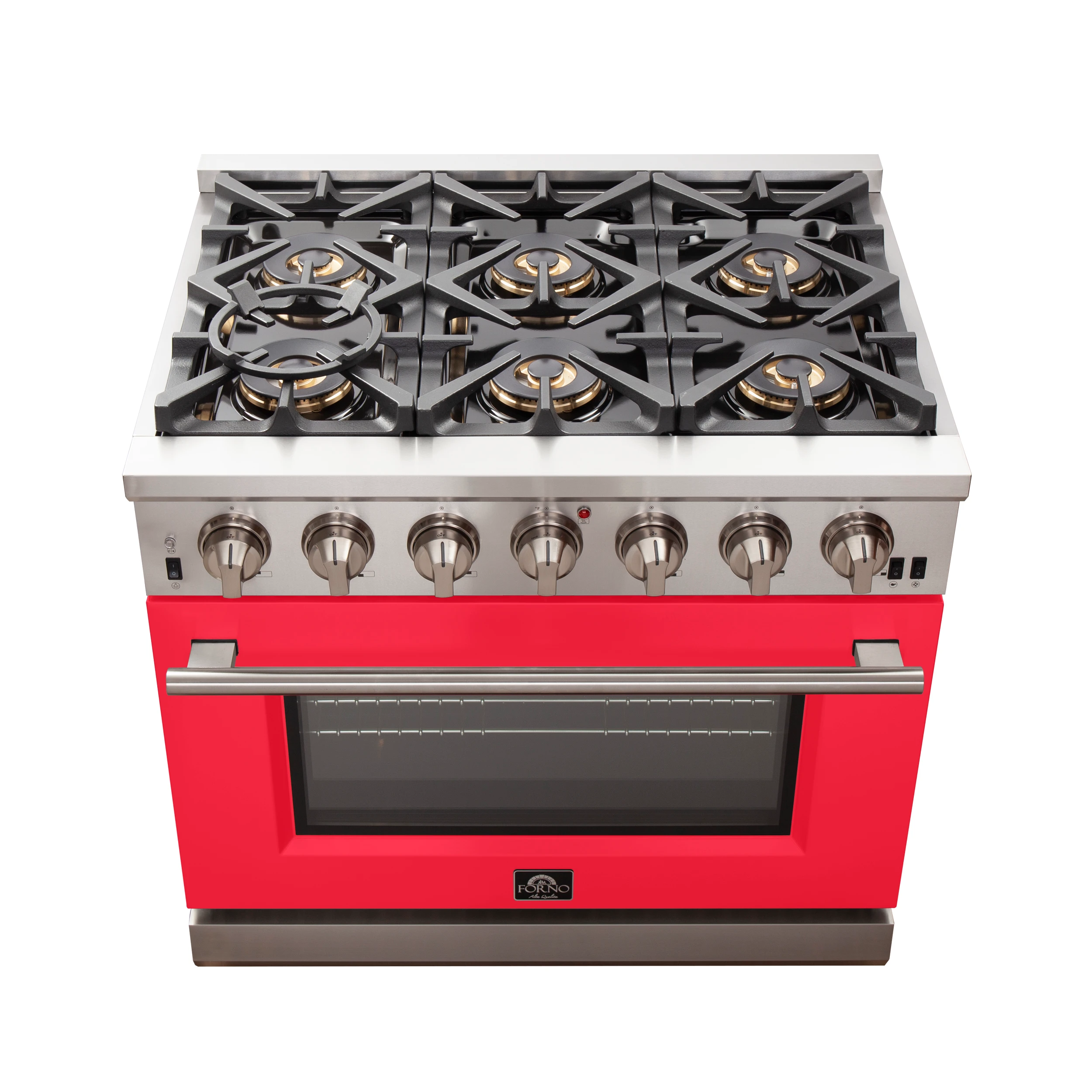 Capriasca 36-Inch Gas Range, , 6 Brass Burners, 120,000 BTU, Convection Oven, Energy Efficient, Door FFSGS626036RED