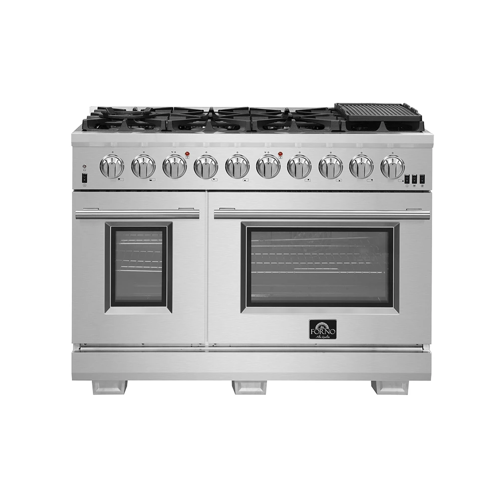 Capriasca 48-inch Gas Range , 8 Brass Burners 160,000 BTU, 6.58 cu.ft. Double Oven FFSGS626048