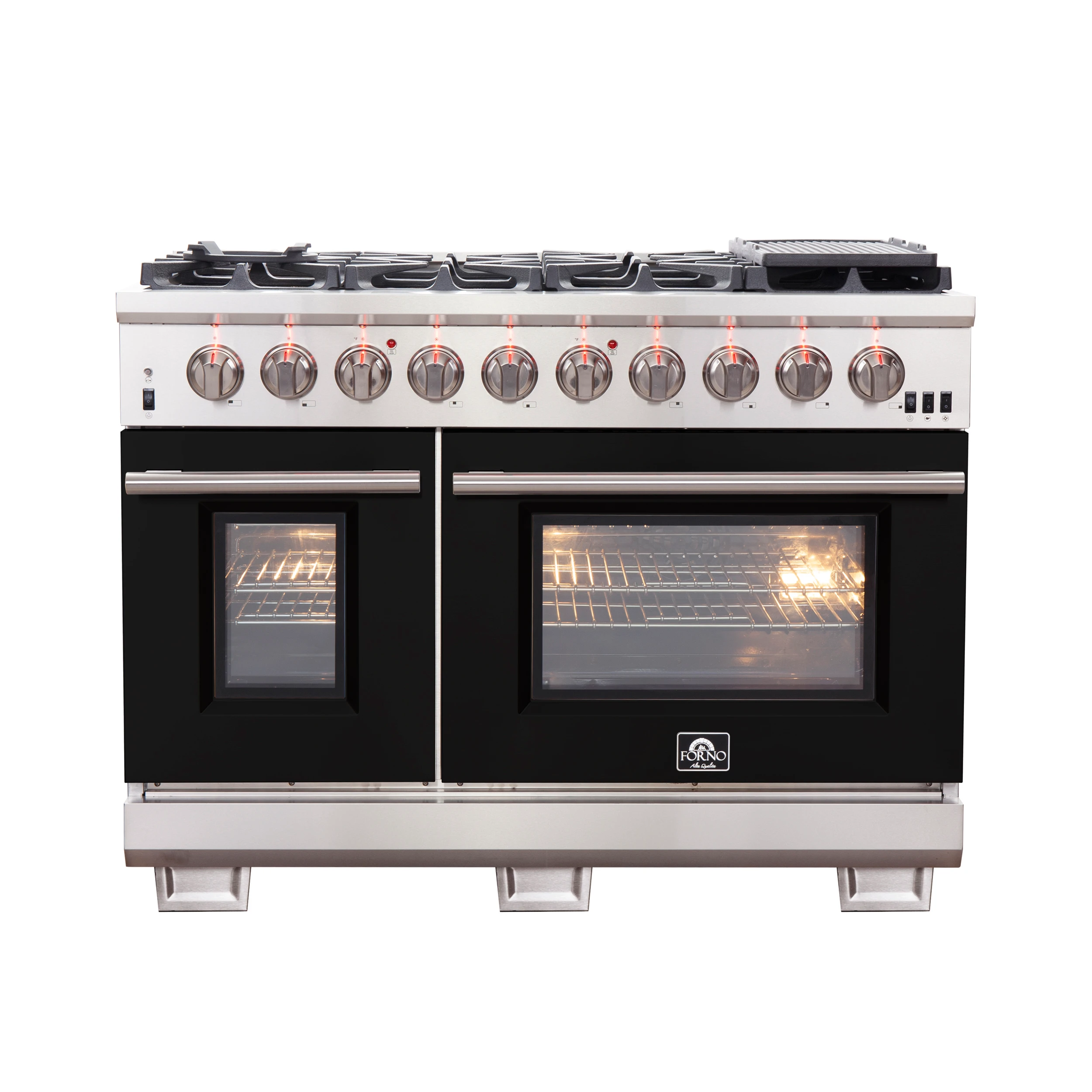 Capriasca 48-inch Gas Range , 8 Brass Burners 160,000 BTU, 6.58 cu.ft. Double Oven, Doors FFSGS626048BLK