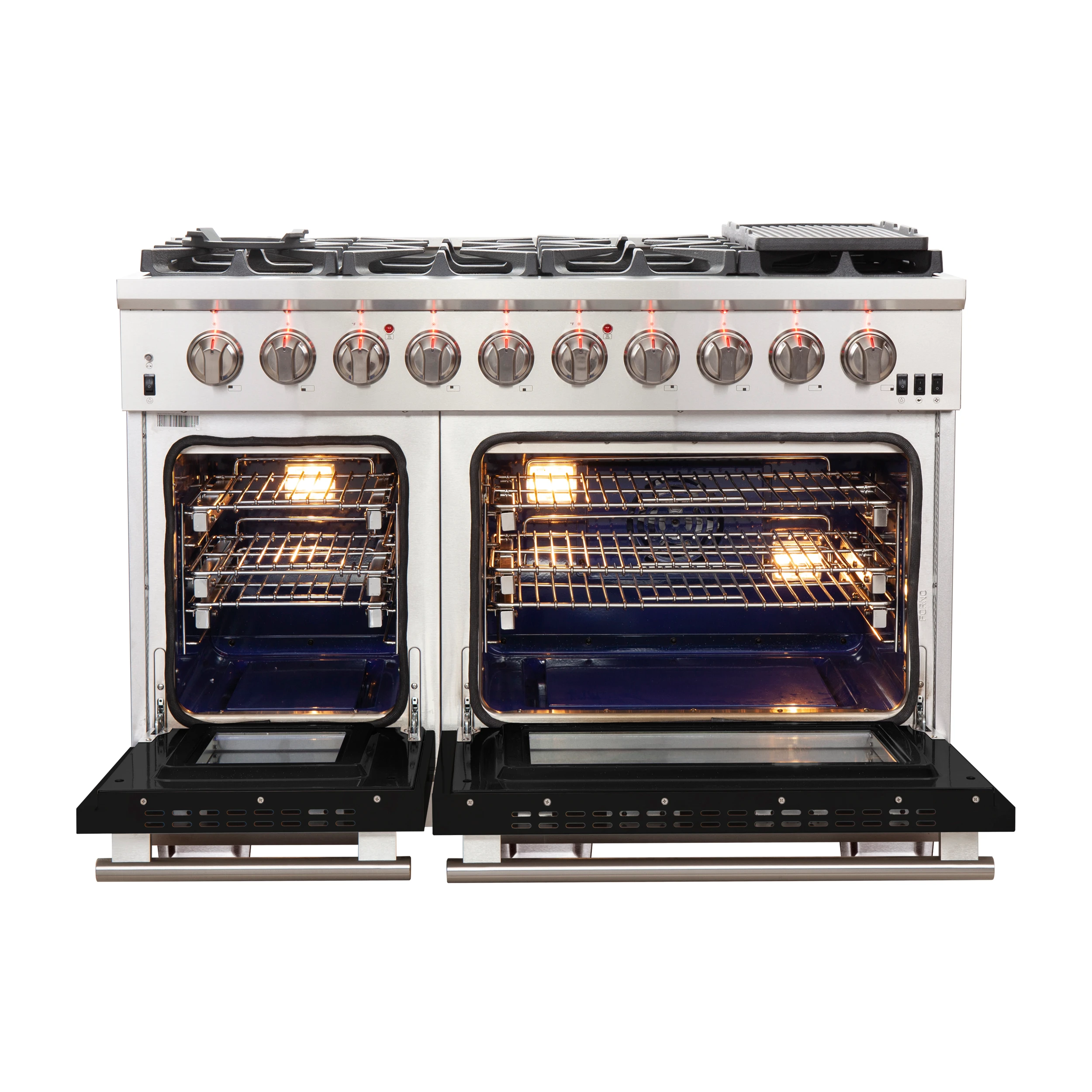 Capriasca 48-inch Gas Range , 8 Brass Burners 160,000 BTU, 6.58 cu.ft. Double Oven, Doors FFSGS626048BLK