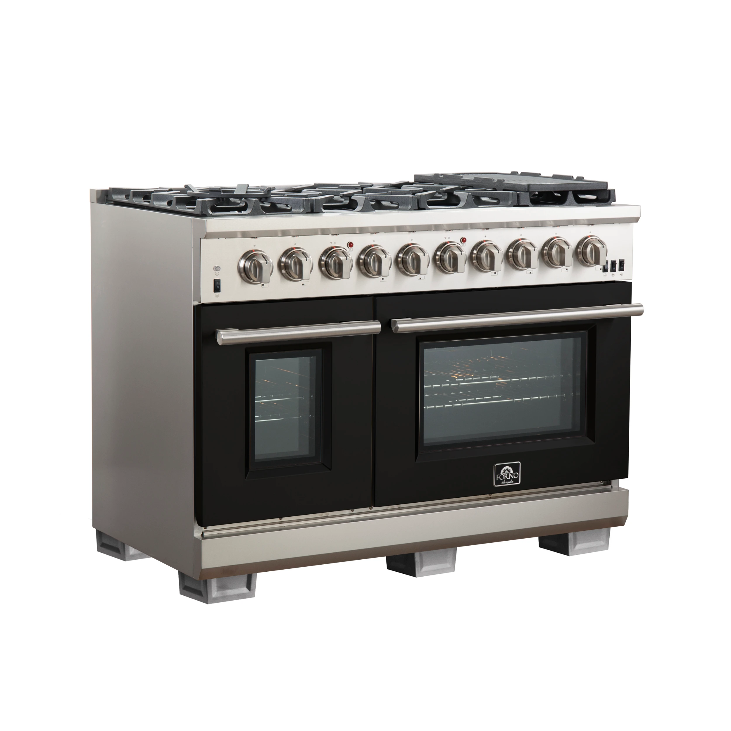 Capriasca 48-inch Gas Range , 8 Brass Burners 160,000 BTU, 6.58 cu.ft. Double Oven, Doors FFSGS626048BLK