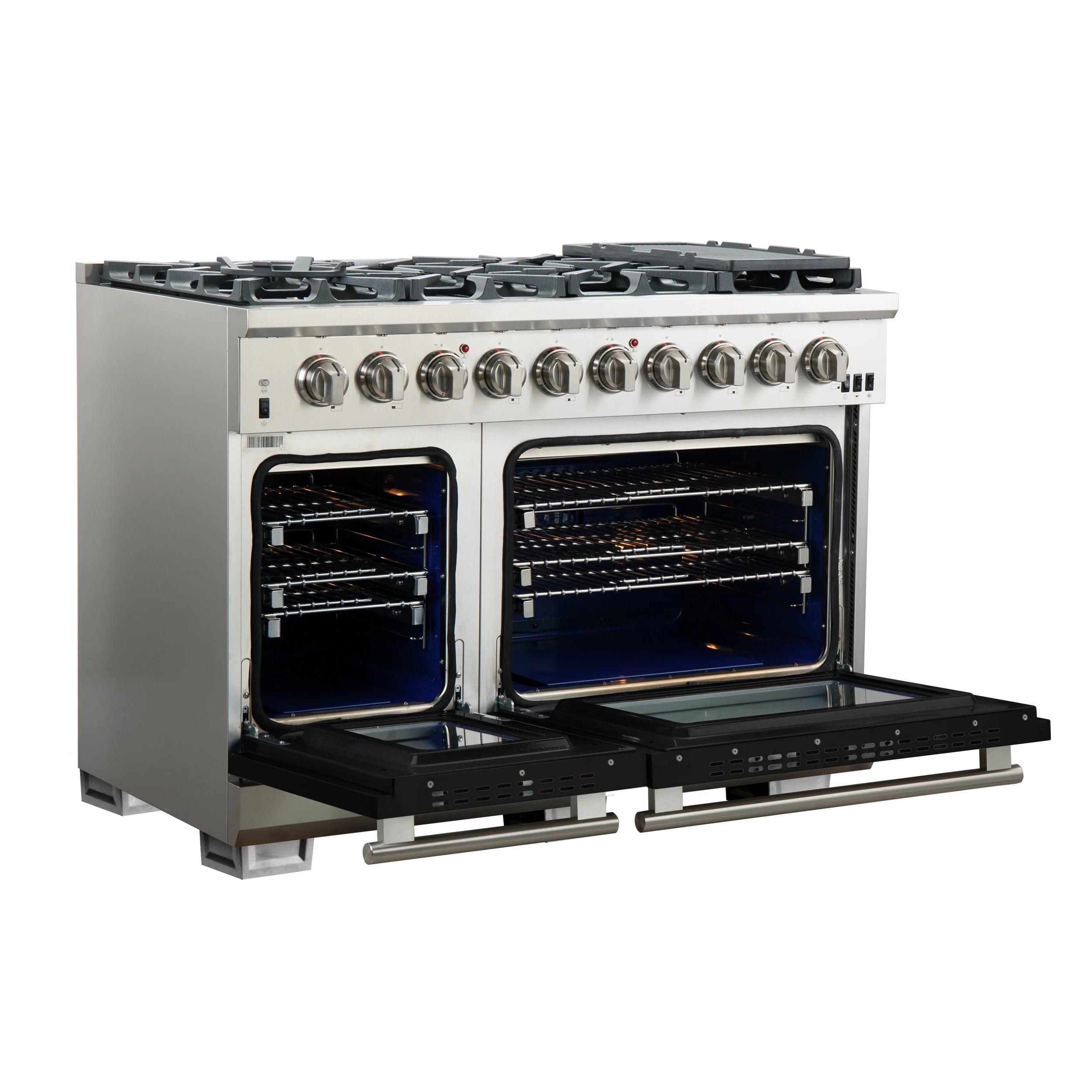 Capriasca 48-inch Gas Range , 8 Brass Burners 160,000 BTU, 6.58 cu.ft. Double Oven, Doors FFSGS626048BLK