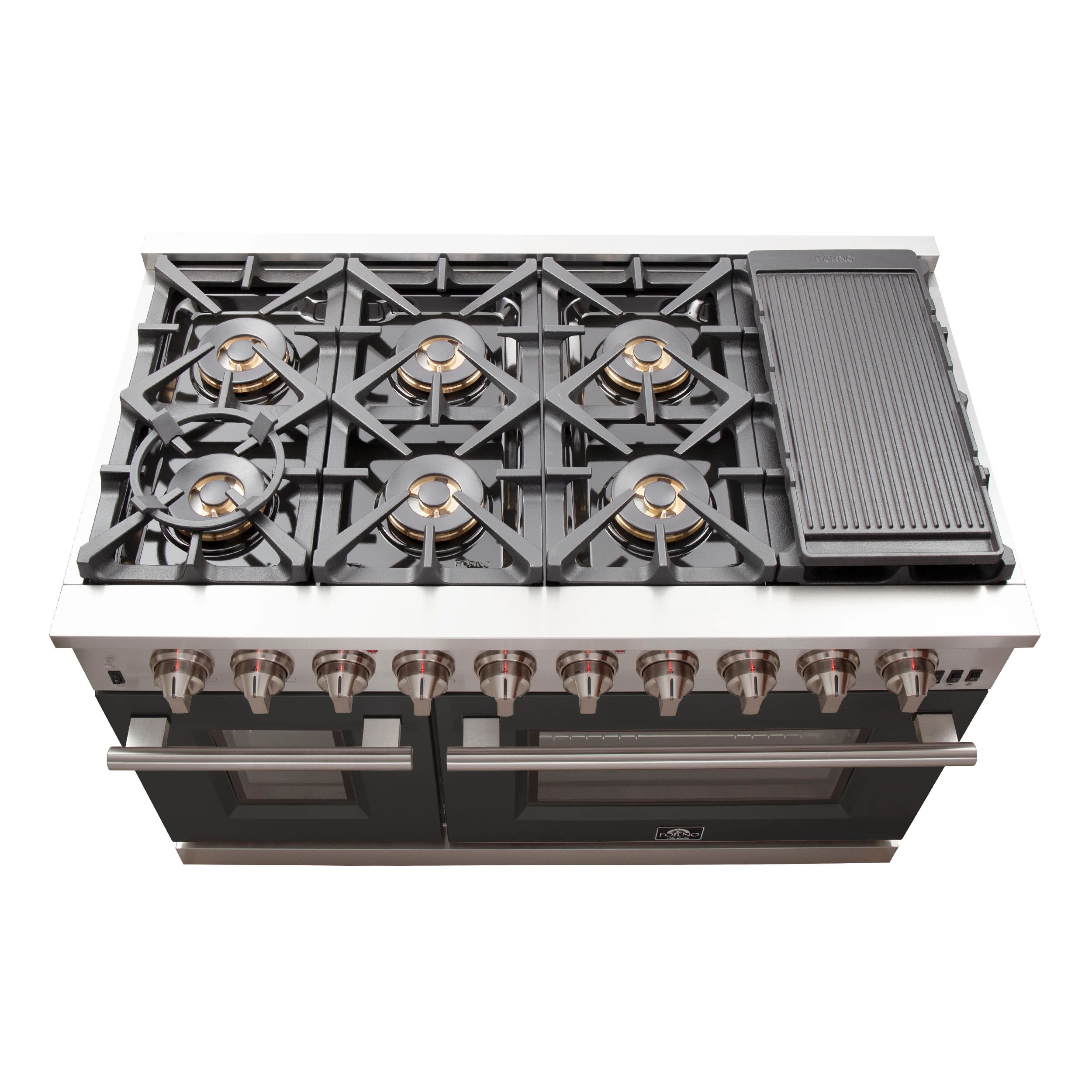Capriasca 48-inch Gas Range , 8 Brass Burners 160,000 BTU, 6.58 cu.ft. Double Oven, Doors FFSGS626048BLK