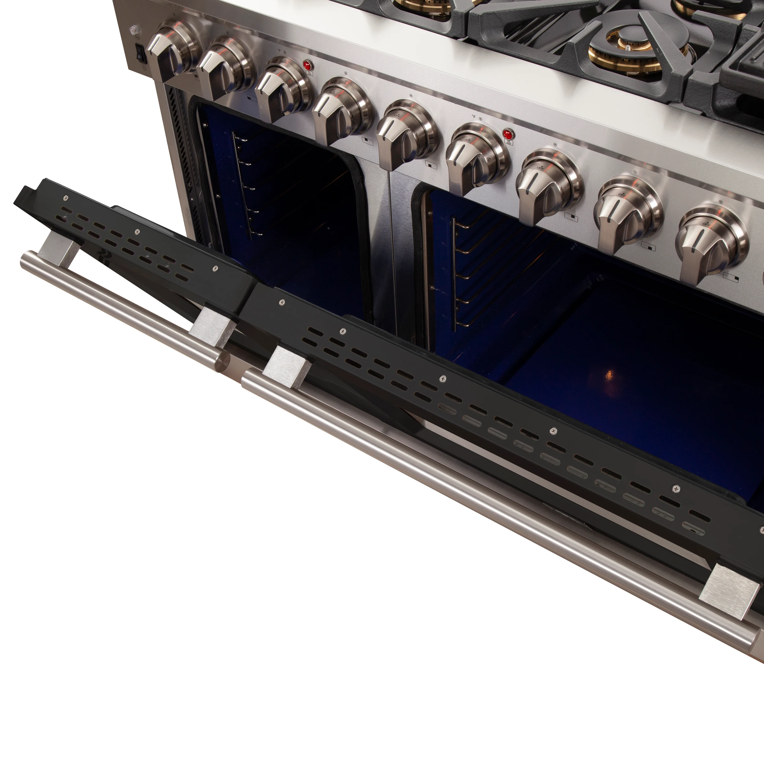 Capriasca 48-inch Gas Range , 8 Brass Burners 160,000 BTU, 6.58 cu.ft. Double Oven, Doors FFSGS626048BLK