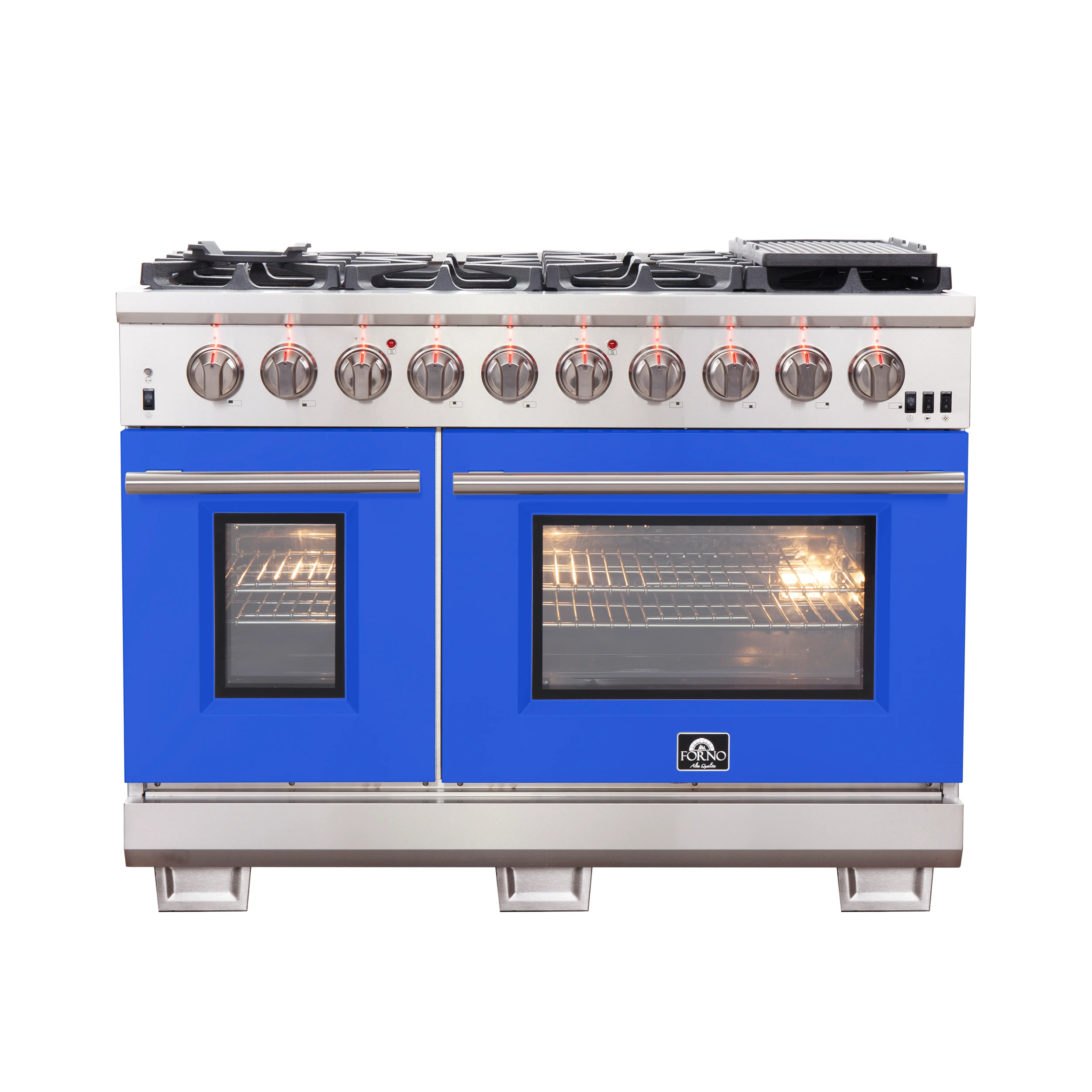 Capriasca 48-inch Gas Range , 8 Brass Burners 160,000 BTU, 6.58 cu.ft. Double Oven, Doors FFSGS626048BLU