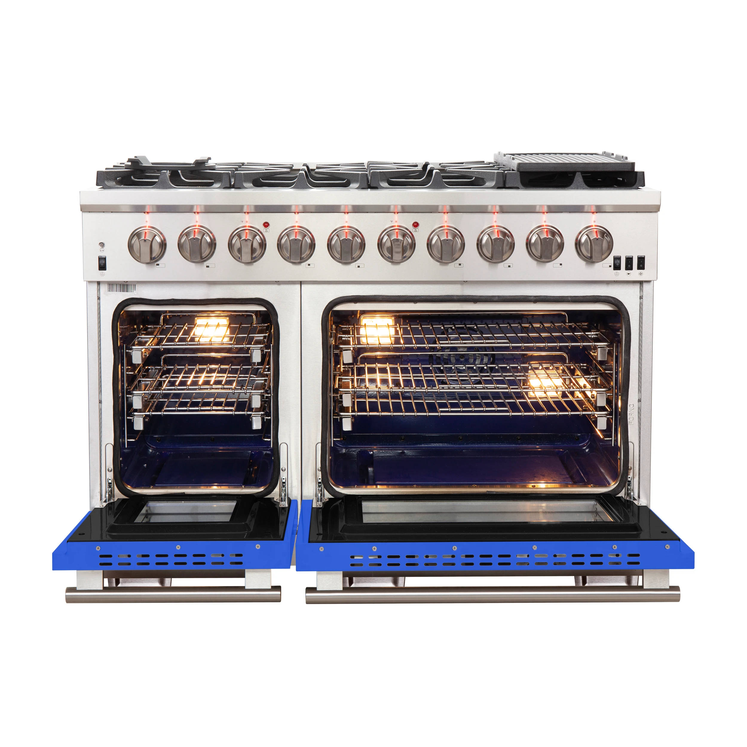 Capriasca 48-inch Gas Range , 8 Brass Burners 160,000 BTU, 6.58 cu.ft. Double Oven, Doors FFSGS626048BLU