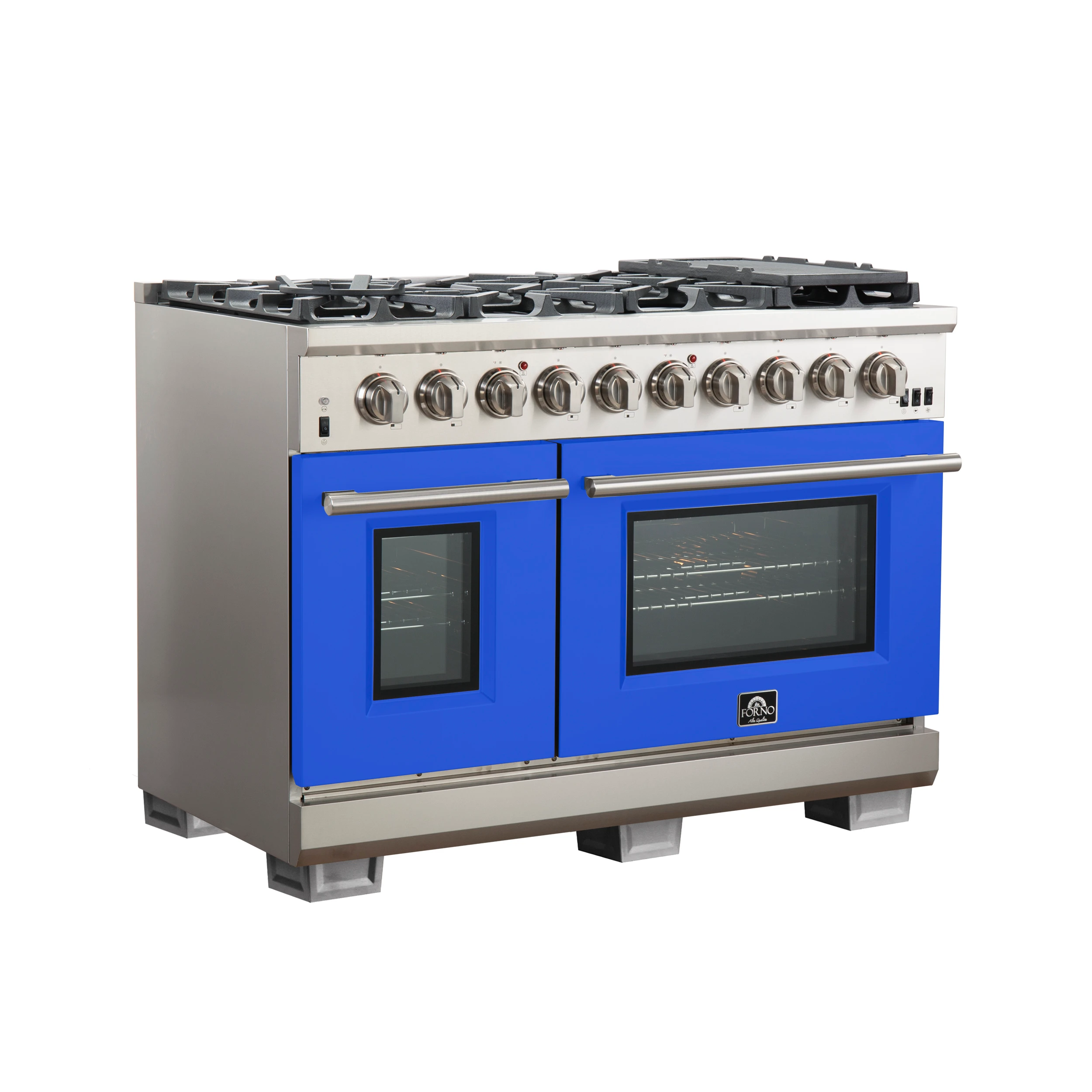 Capriasca 48-inch Gas Range , 8 Brass Burners 160,000 BTU, 6.58 cu.ft. Double Oven, Doors FFSGS626048BLU