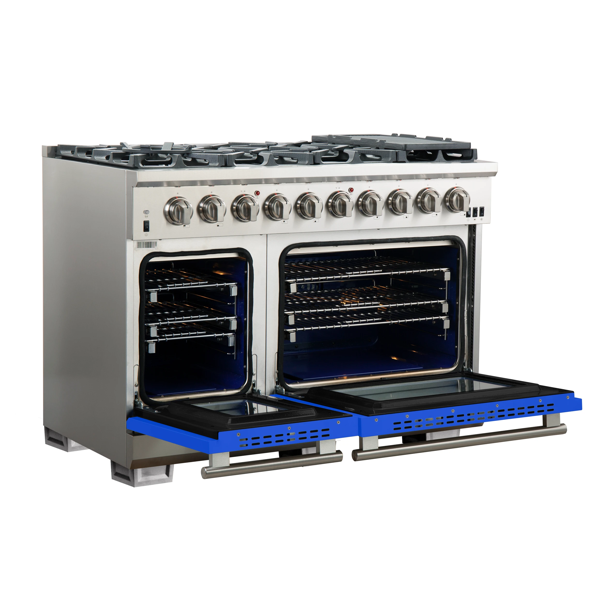 Capriasca 48-inch Gas Range , 8 Brass Burners 160,000 BTU, 6.58 cu.ft. Double Oven, Doors FFSGS626048BLU