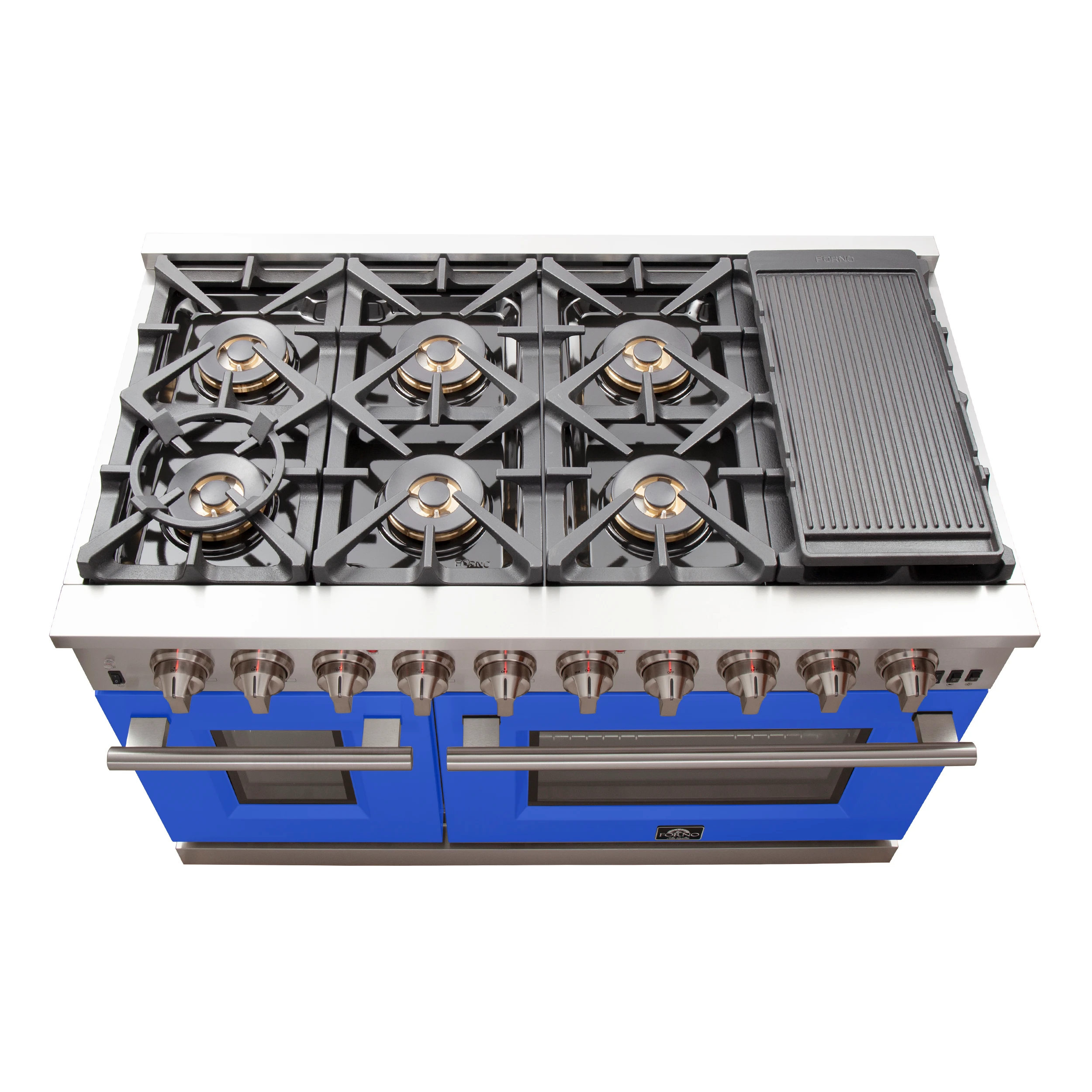 Capriasca 48-inch Gas Range , 8 Brass Burners 160,000 BTU, 6.58 cu.ft. Double Oven, Doors FFSGS626048BLU