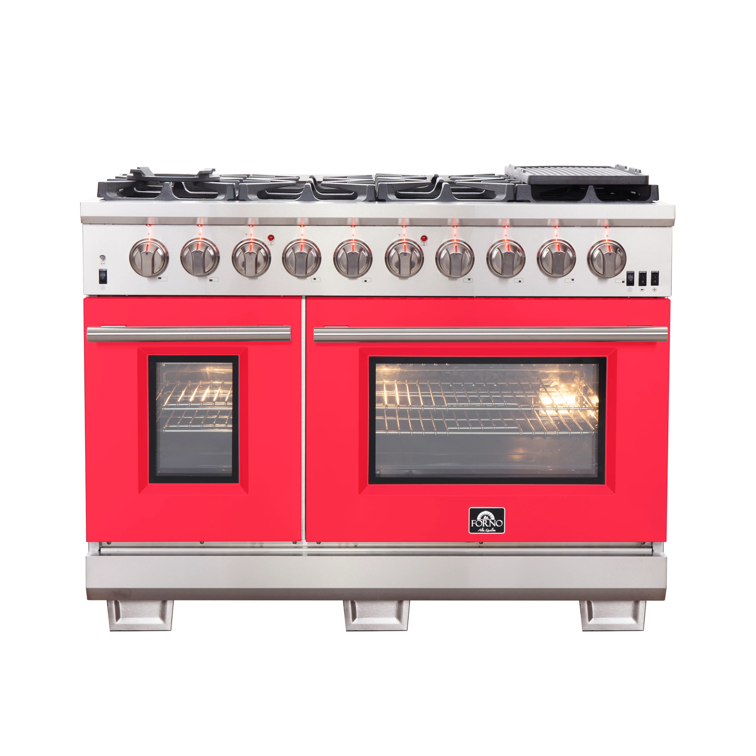 Capriasca 48-inch Gas Range , 8 Brass Burners 160,000 BTU, 6.58 cu.ft. Double Oven, Doors FFSGS626048RED