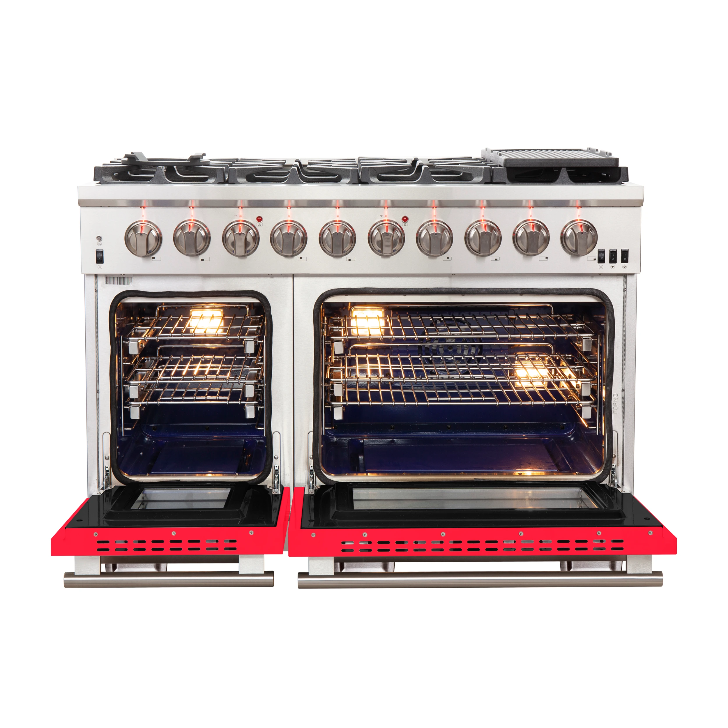 Capriasca 48-inch Gas Range , 8 Brass Burners 160,000 BTU, 6.58 cu.ft. Double Oven, Doors FFSGS626048RED