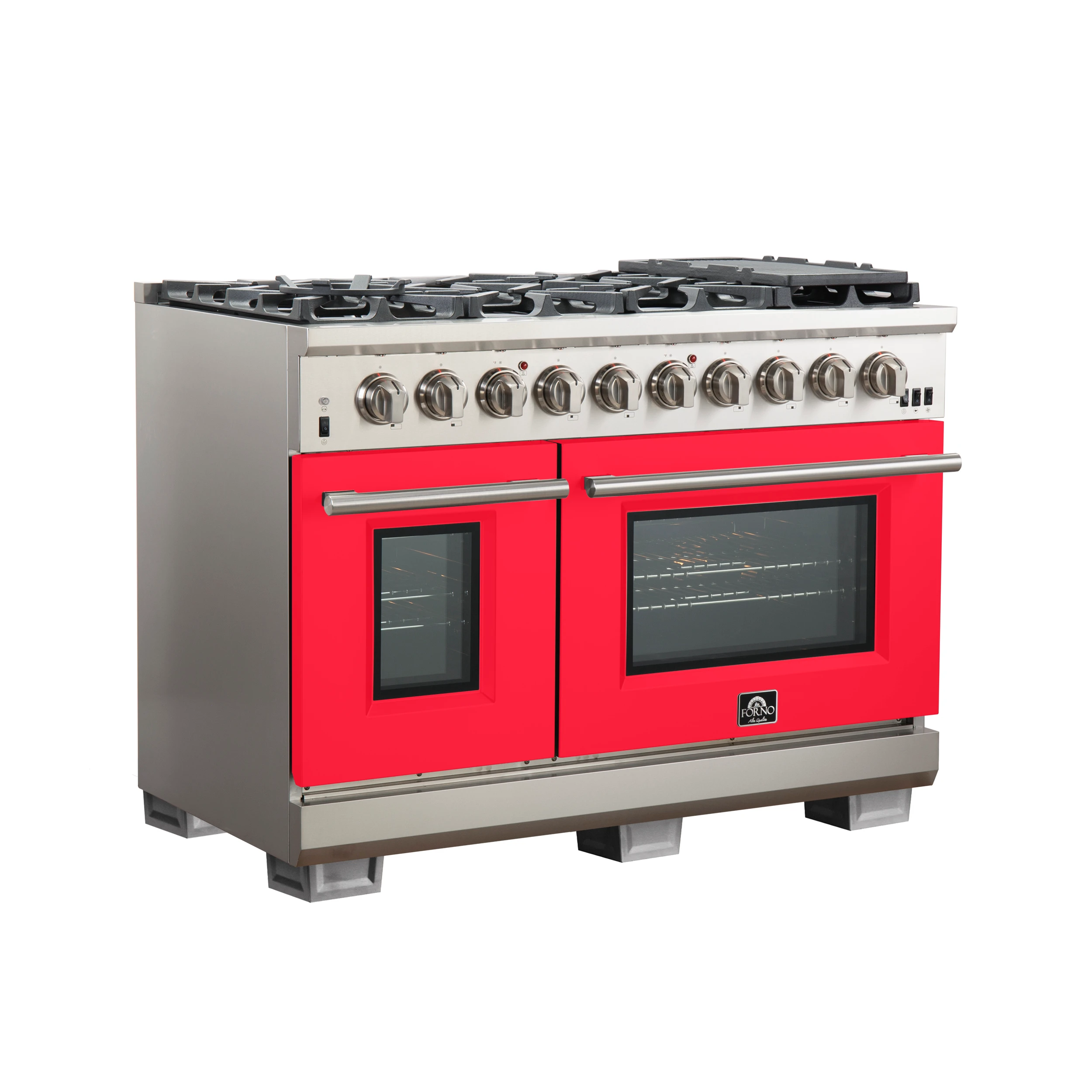 Capriasca 48-inch Gas Range , 8 Brass Burners 160,000 BTU, 6.58 cu.ft. Double Oven, Doors FFSGS626048RED