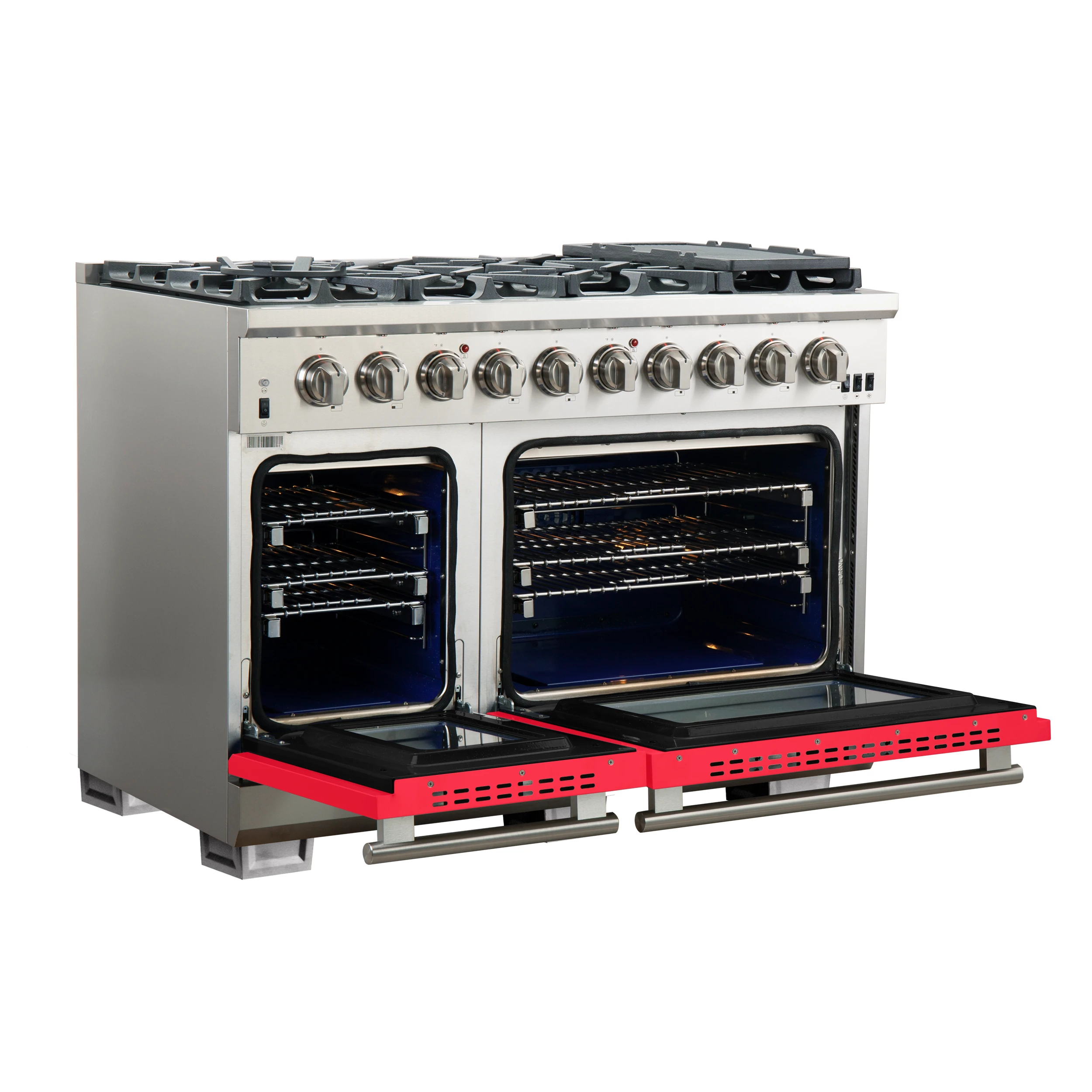 Capriasca 48-inch Gas Range , 8 Brass Burners 160,000 BTU, 6.58 cu.ft. Double Oven, Doors FFSGS626048RED