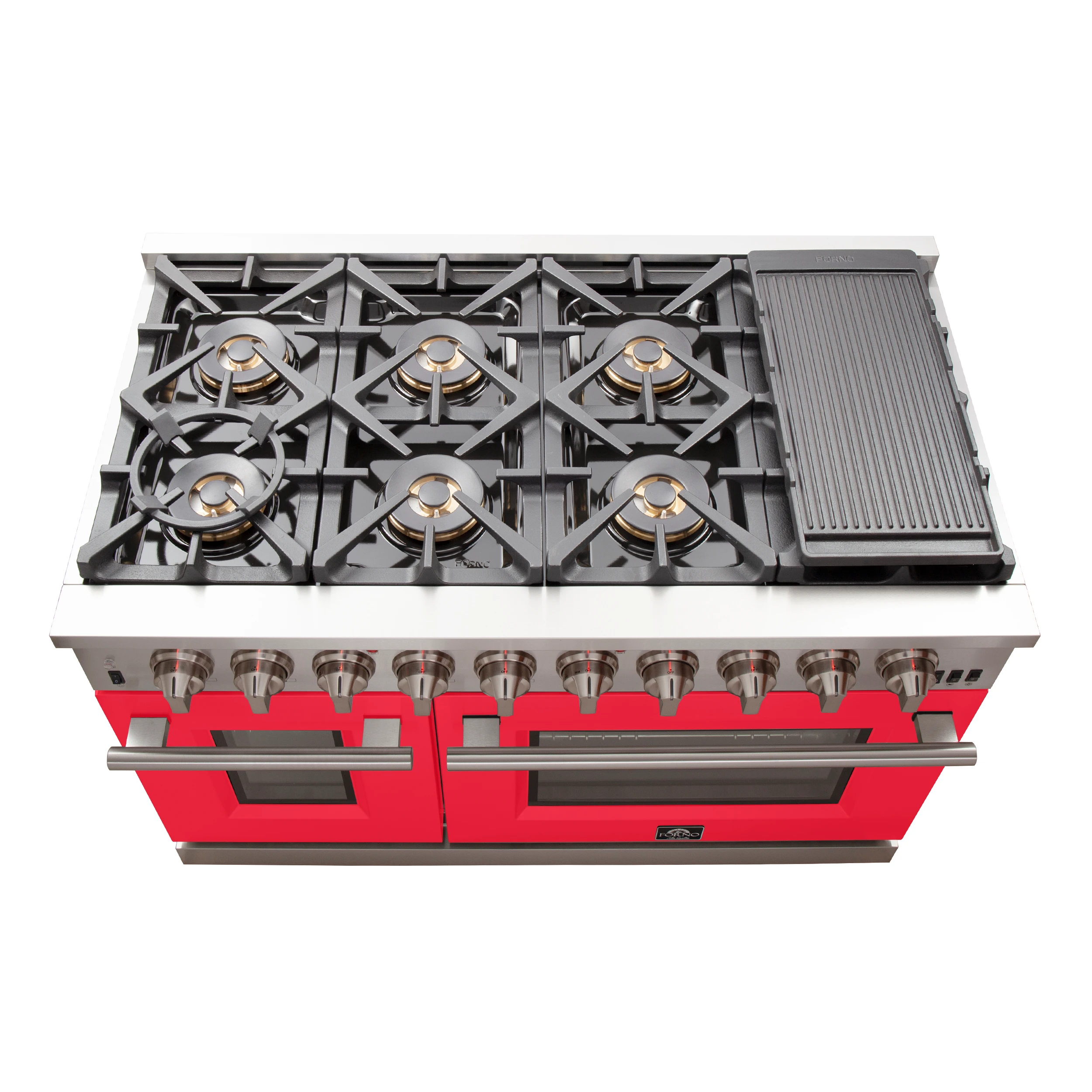Capriasca 48-inch Gas Range , 8 Brass Burners 160,000 BTU, 6.58 cu.ft. Double Oven, Doors FFSGS626048RED