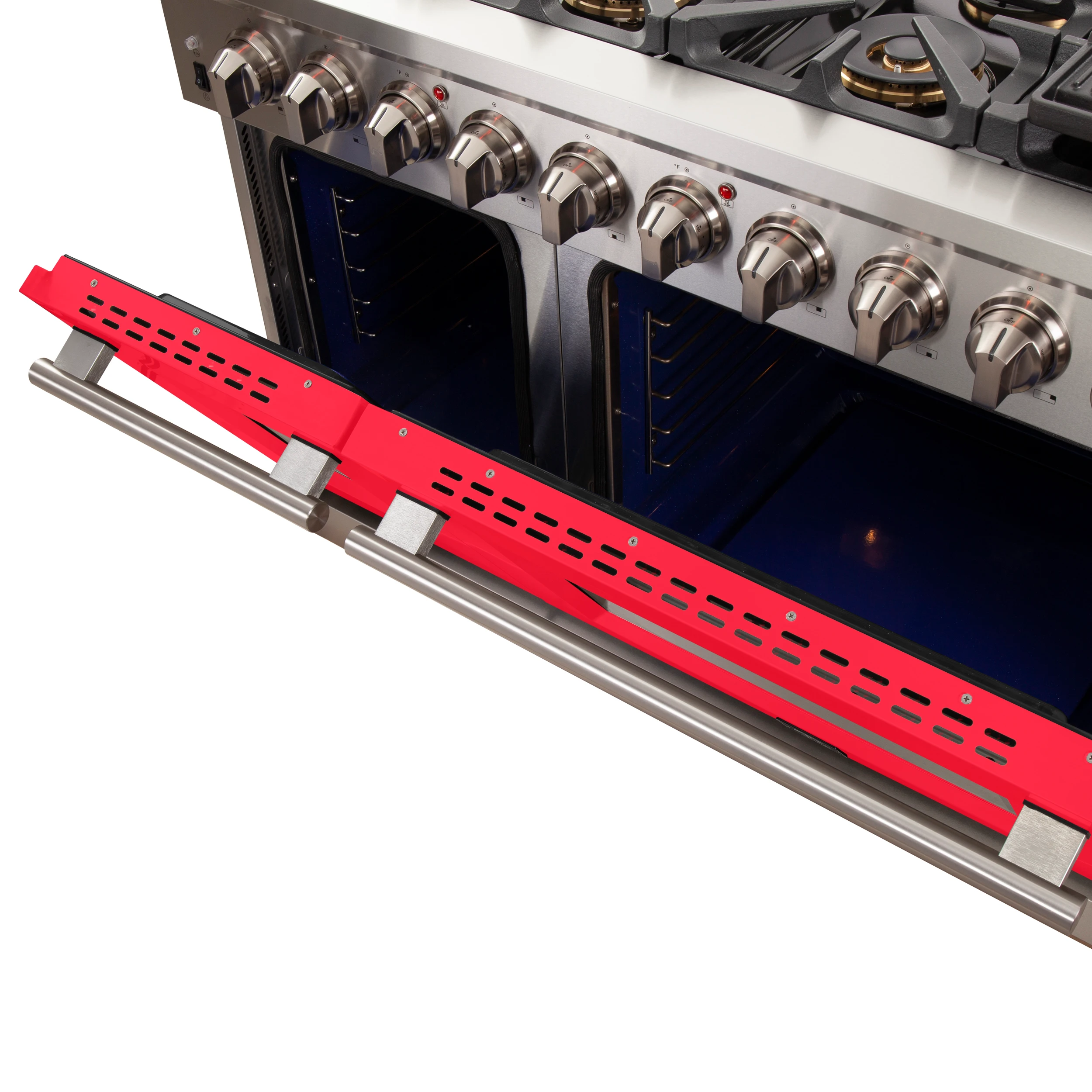 Capriasca 48-inch Gas Range , 8 Brass Burners 160,000 BTU, 6.58 cu.ft. Double Oven, Doors FFSGS626048RED